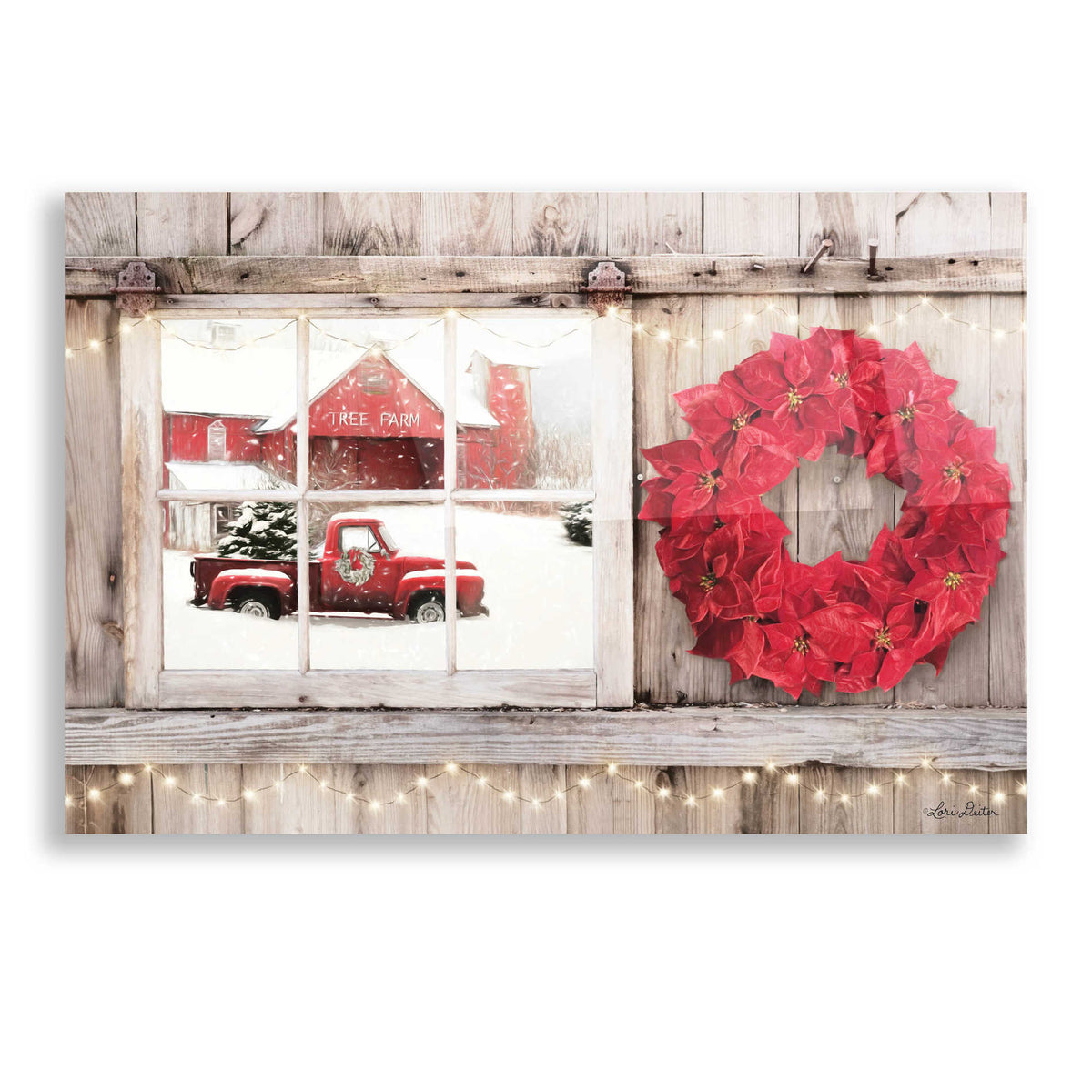 Epic Art 'Poinsettia Wreath Window View' by Lori Deiter, Acrylic Glass Wall Art