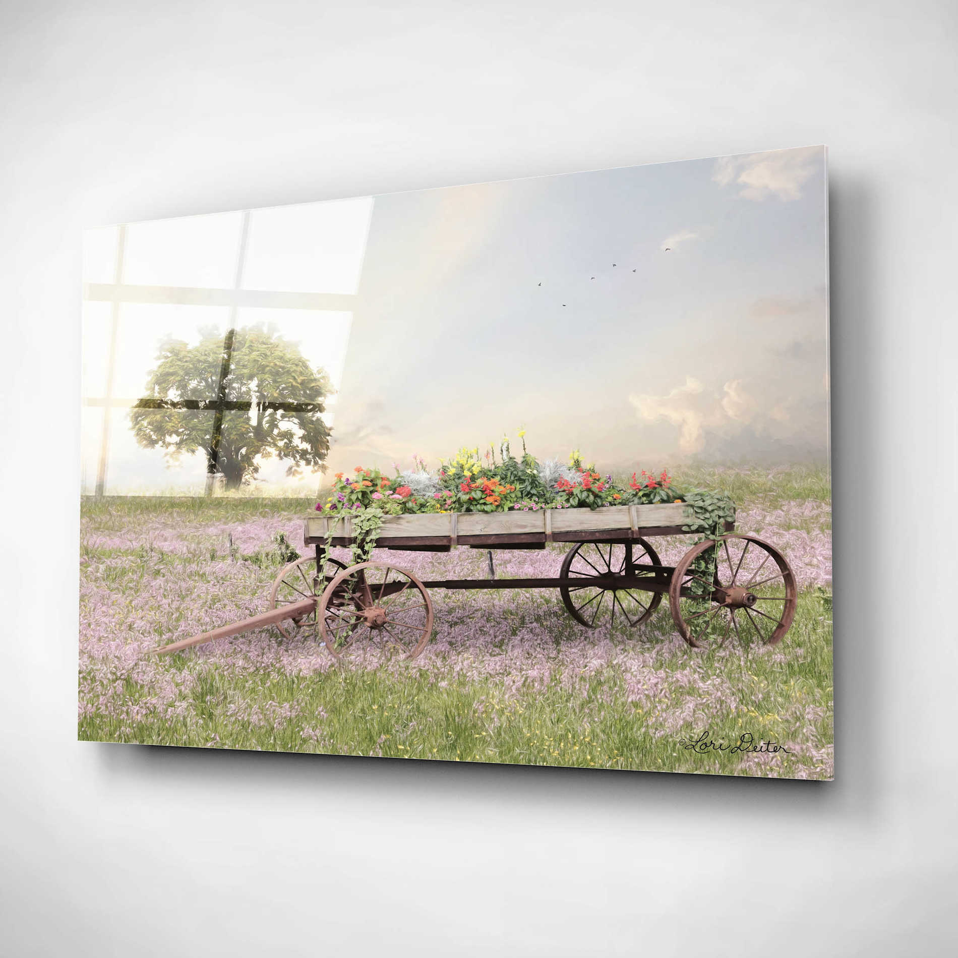 Epic Art 'Flower Wagon at Sunset' by Lori Deiter, Acrylic Glass Wall Art,16x12