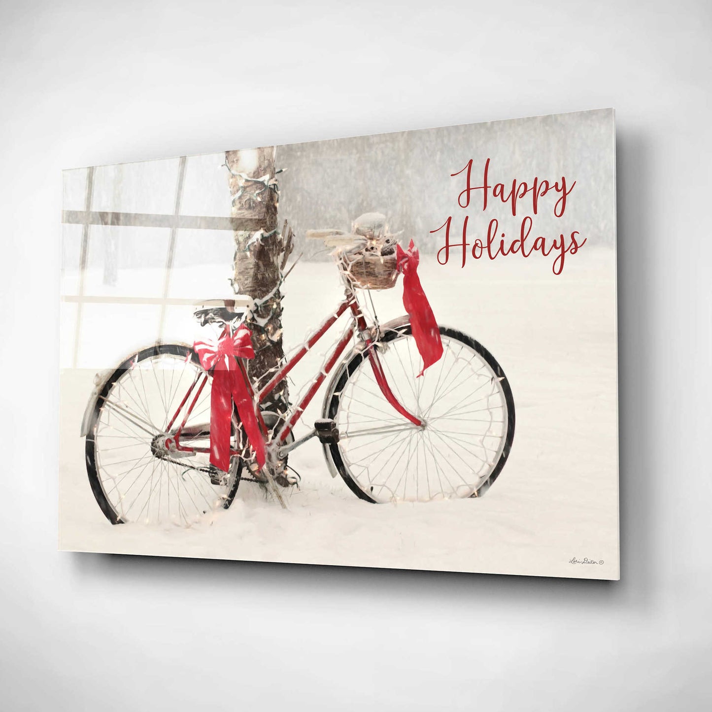 Epic Art 'Happy Holidays Snowy Bike' by Lori Deiter, Acrylic Glass Wall Art,24x16