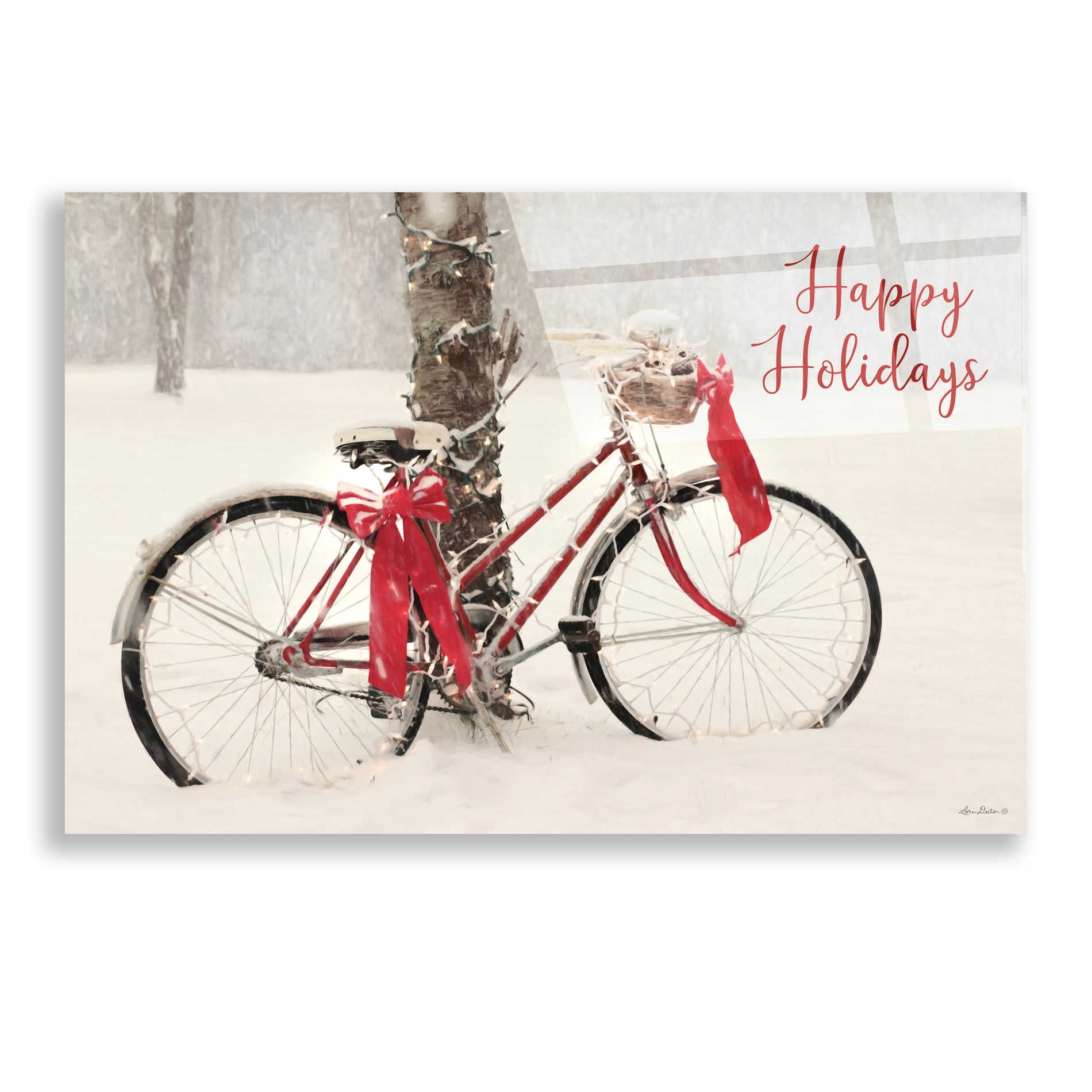 Epic Art 'Happy Holidays Snowy Bike' by Lori Deiter, Acrylic Glass Wall Art,24x16