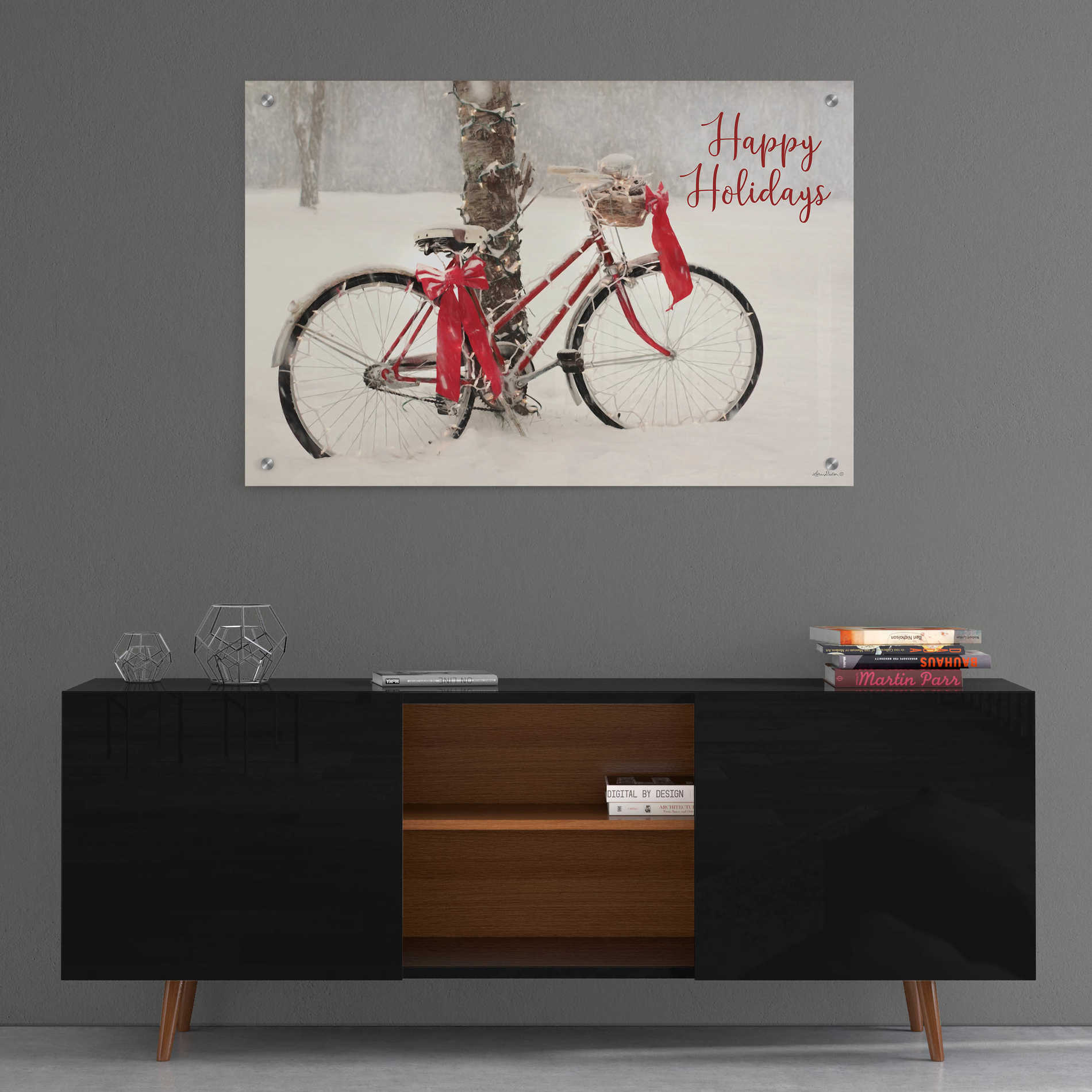 Epic Art 'Happy Holidays Snowy Bike' by Lori Deiter, Acrylic Glass Wall Art,36x24