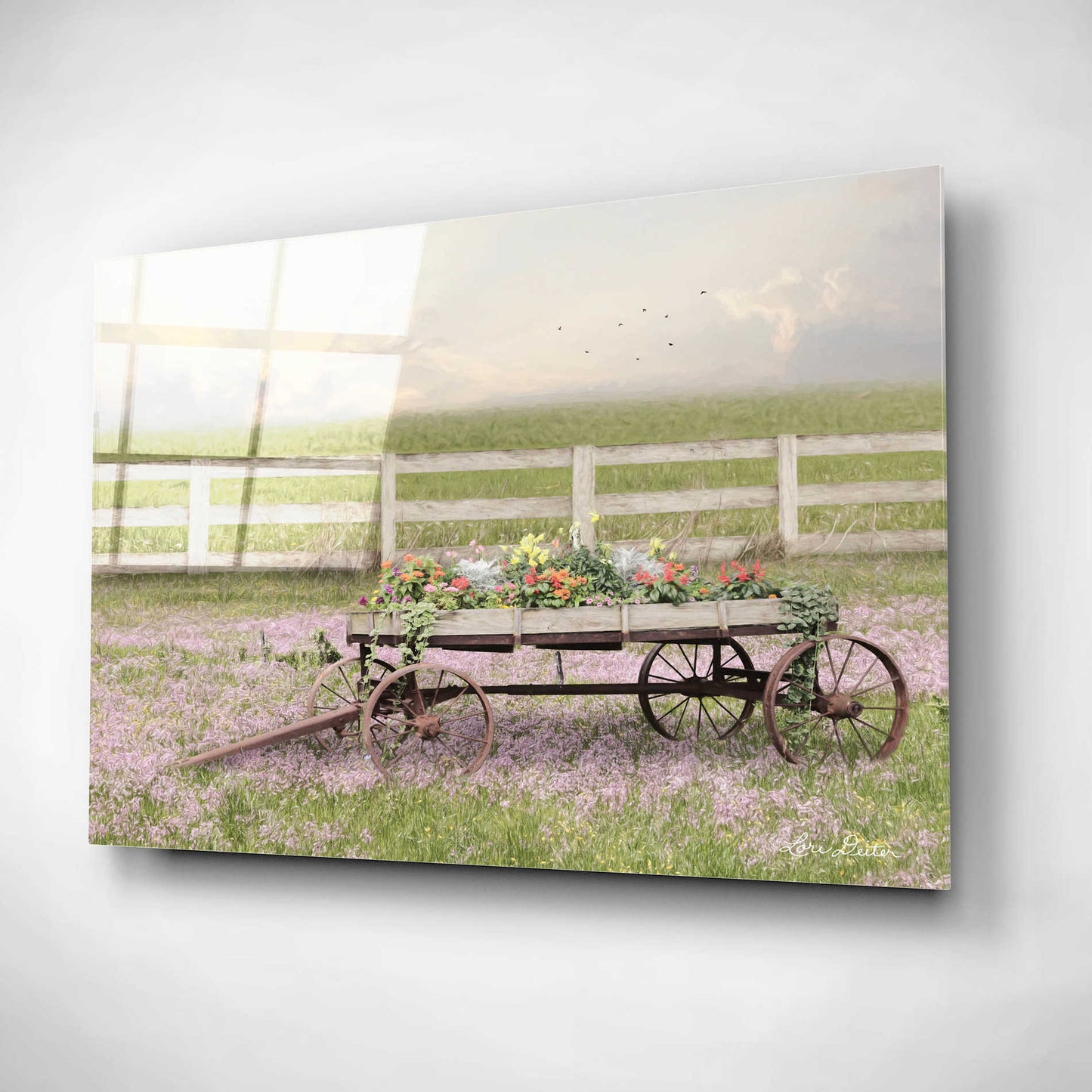 Epic Art 'Country Flower Wagon' by Lori Deiter, Acrylic Glass Wall Art,16x12