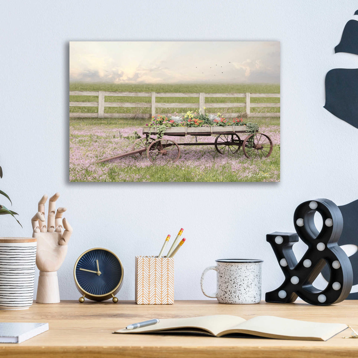 Epic Art 'Country Flower Wagon' by Lori Deiter, Acrylic Glass Wall Art,16x12