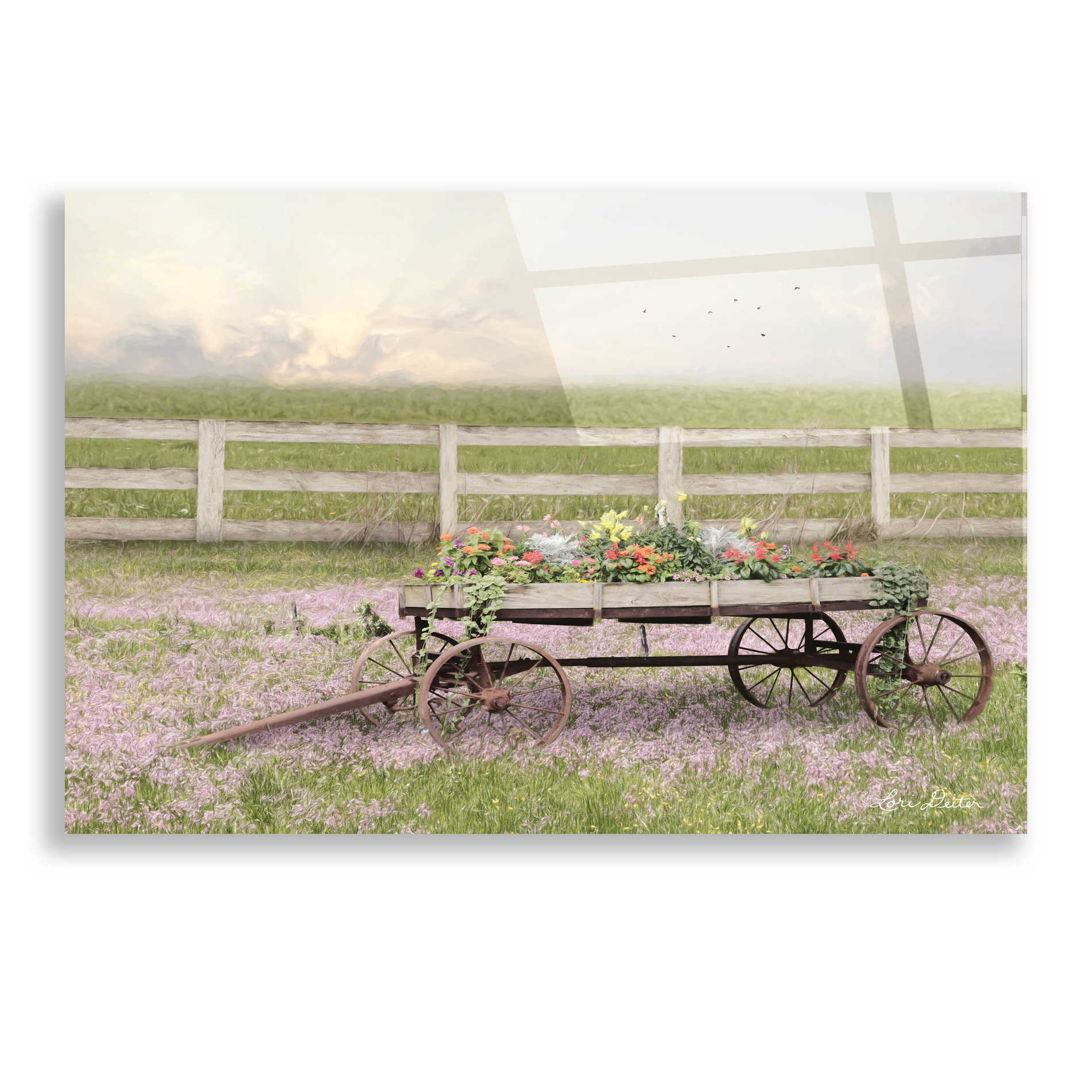 Epic Art 'Country Flower Wagon' by Lori Deiter, Acrylic Glass Wall Art,24x16