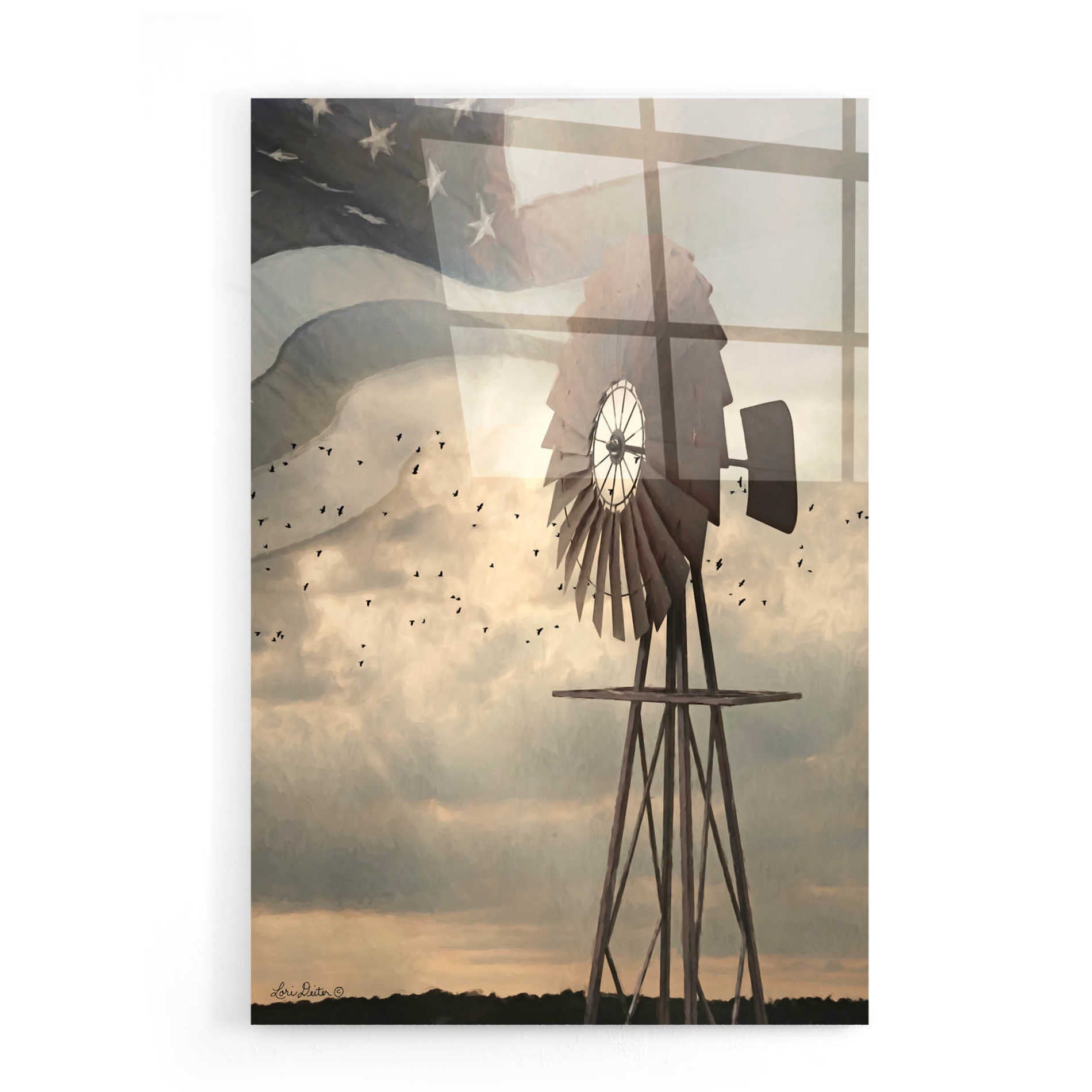 Epic Art 'Land That I Love Windmill I' by Lori Deiter, Acrylic Glass Wall Art,16x24