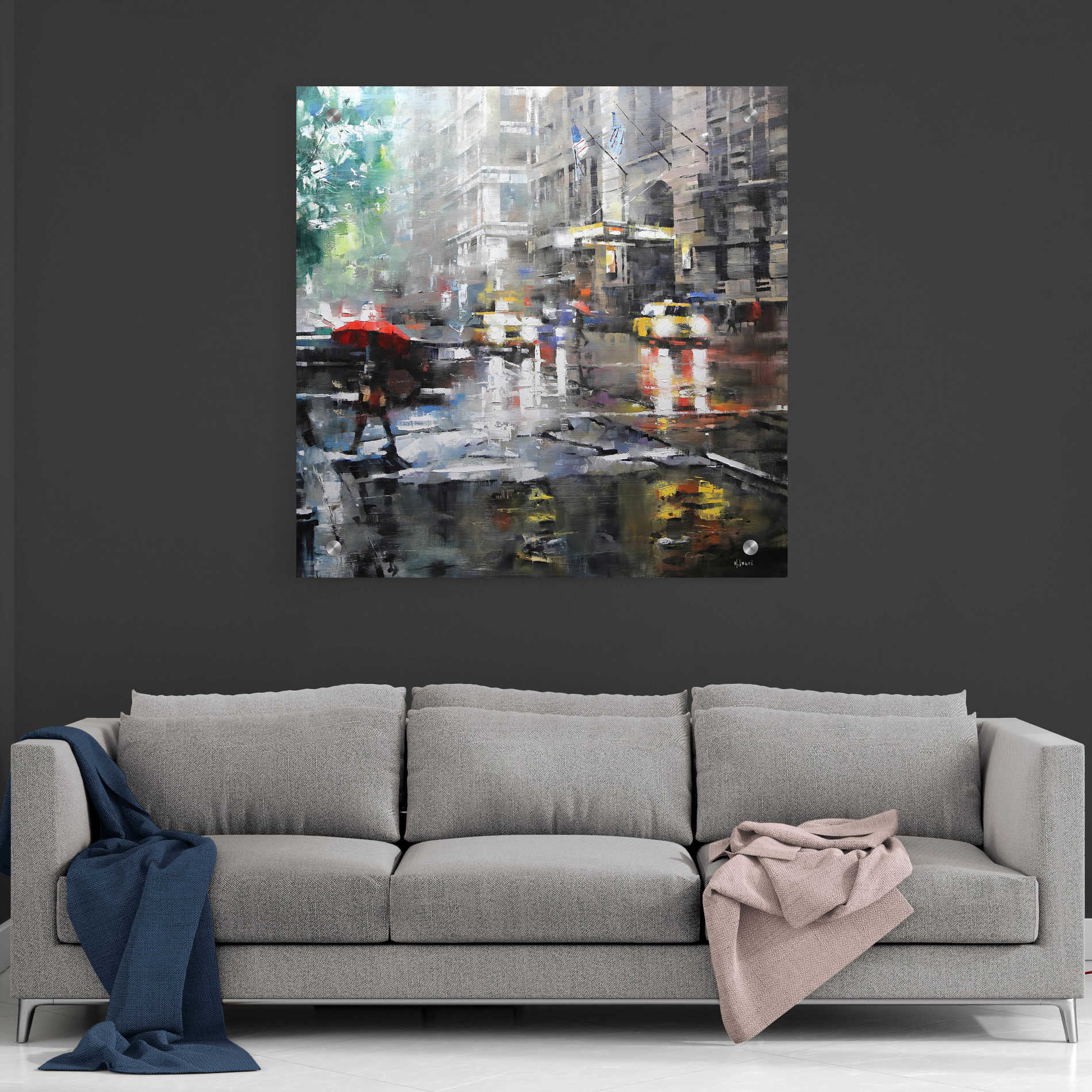 Epic Art 'Manhattan Red Umbrella' by Mark Lague, Acrylic Glass Wall Art,36x36