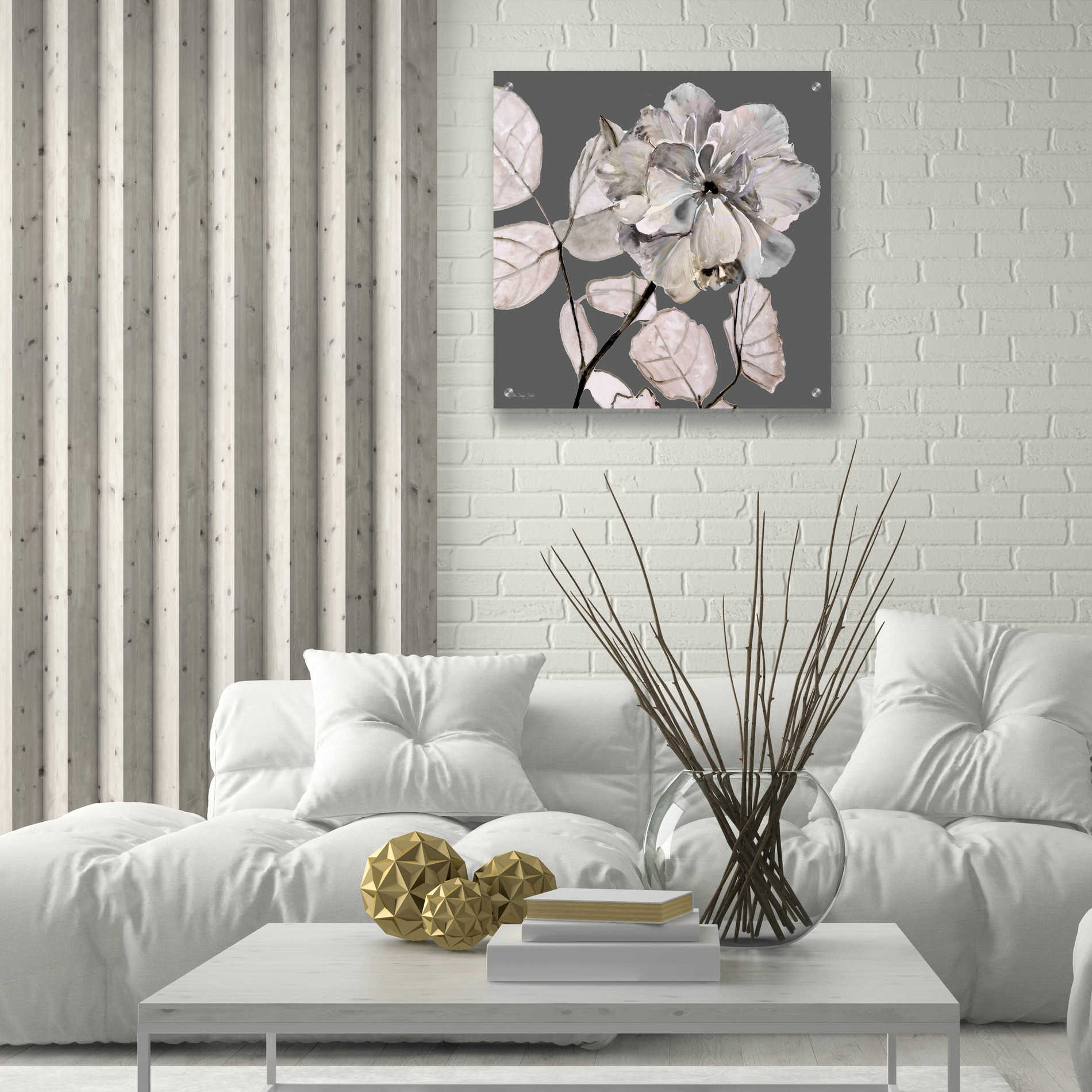 Epic Art 'Floral in Gray 1' by Stellar Design Studio, Acrylic Glass Wall Art,24x24