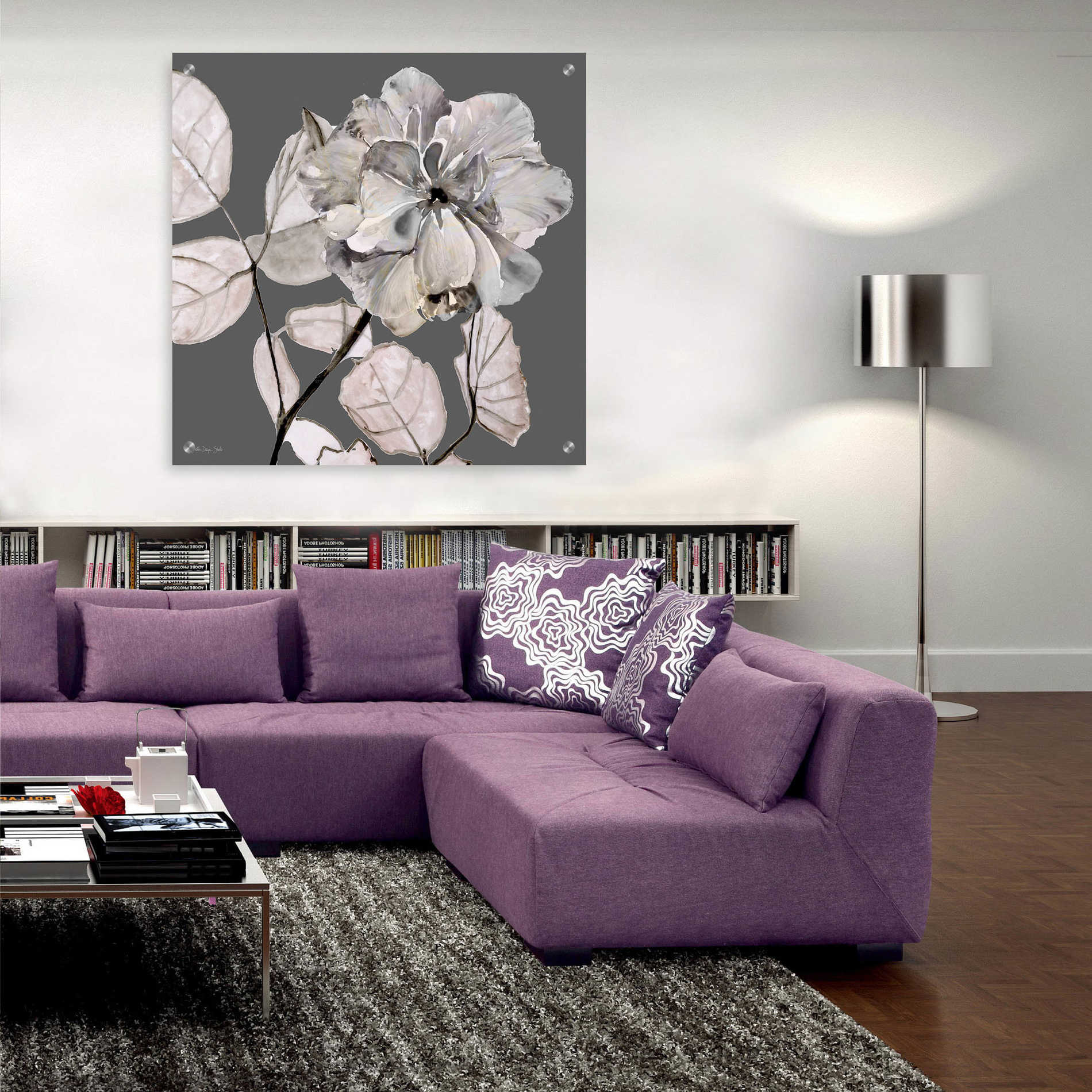 Epic Art 'Floral in Gray 1' by Stellar Design Studio, Acrylic Glass Wall Art,36x36