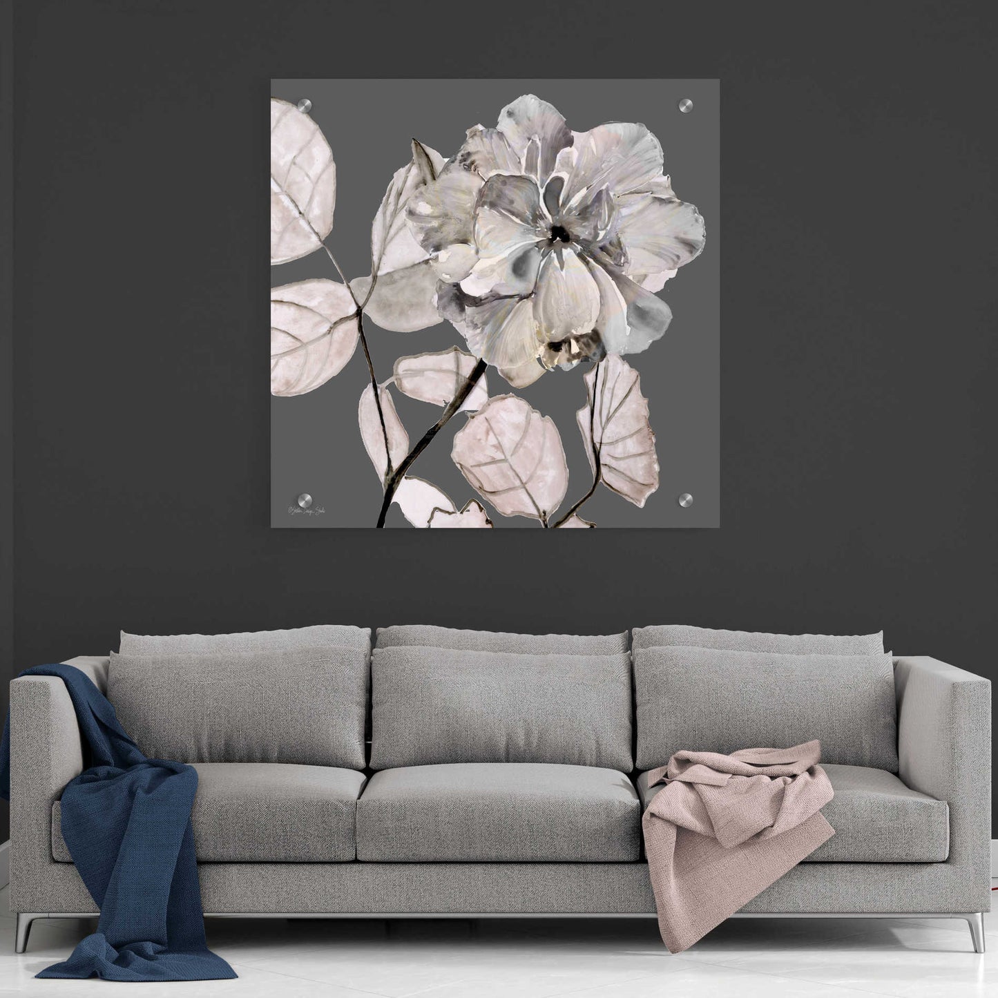 Epic Art 'Floral in Gray 1' by Stellar Design Studio, Acrylic Glass Wall Art,36x36