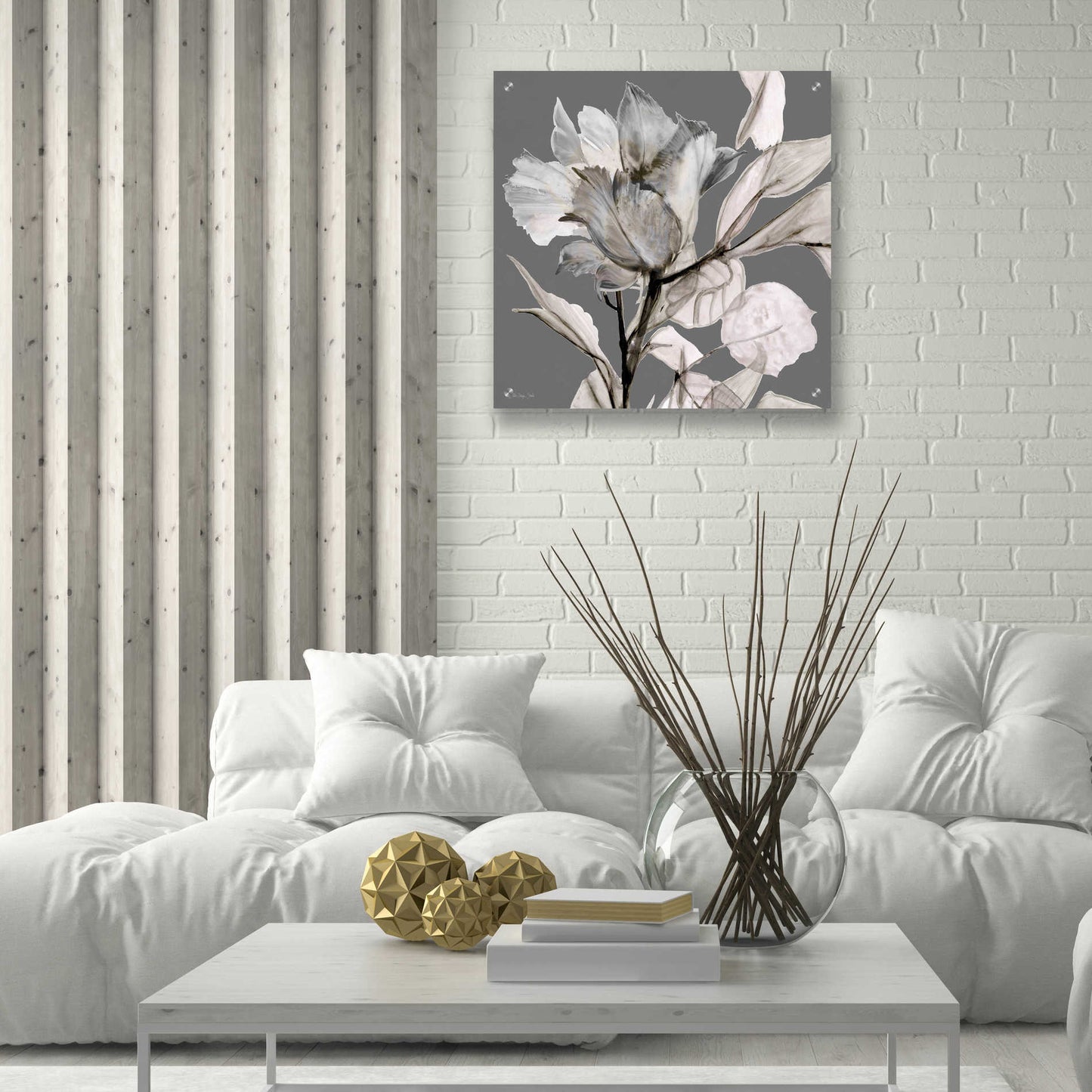 Epic Art 'Floral in Gray 2' by Stellar Design Studio, Acrylic Glass Wall Art,24x24