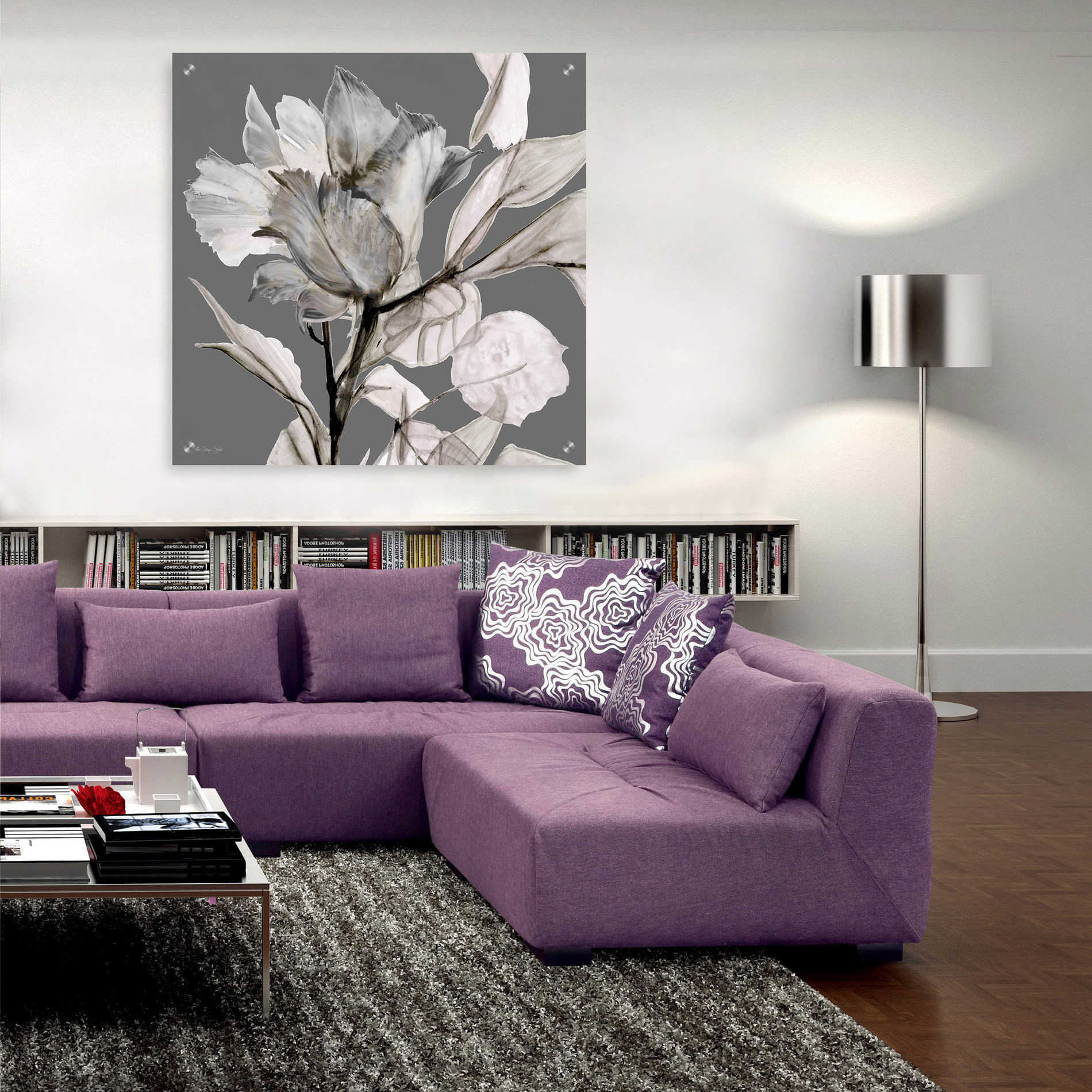 Epic Art 'Floral in Gray 2' by Stellar Design Studio, Acrylic Glass Wall Art,36x36