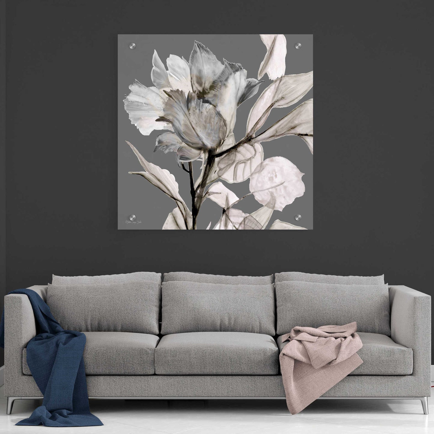 Epic Art 'Floral in Gray 2' by Stellar Design Studio, Acrylic Glass Wall Art,36x36