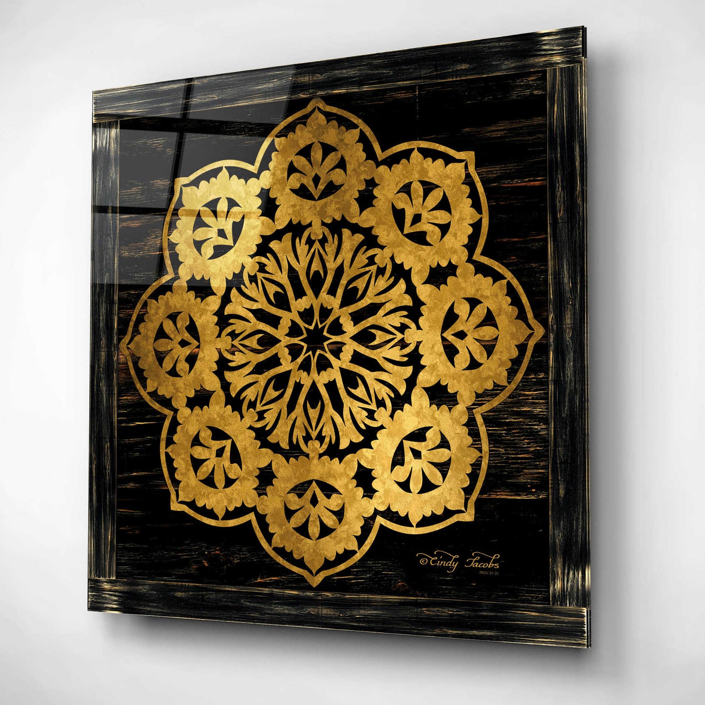 Epic Art 'Gold Mandala I' by Cindy Jacobs, Acrylic Glass Wall Art,12x12