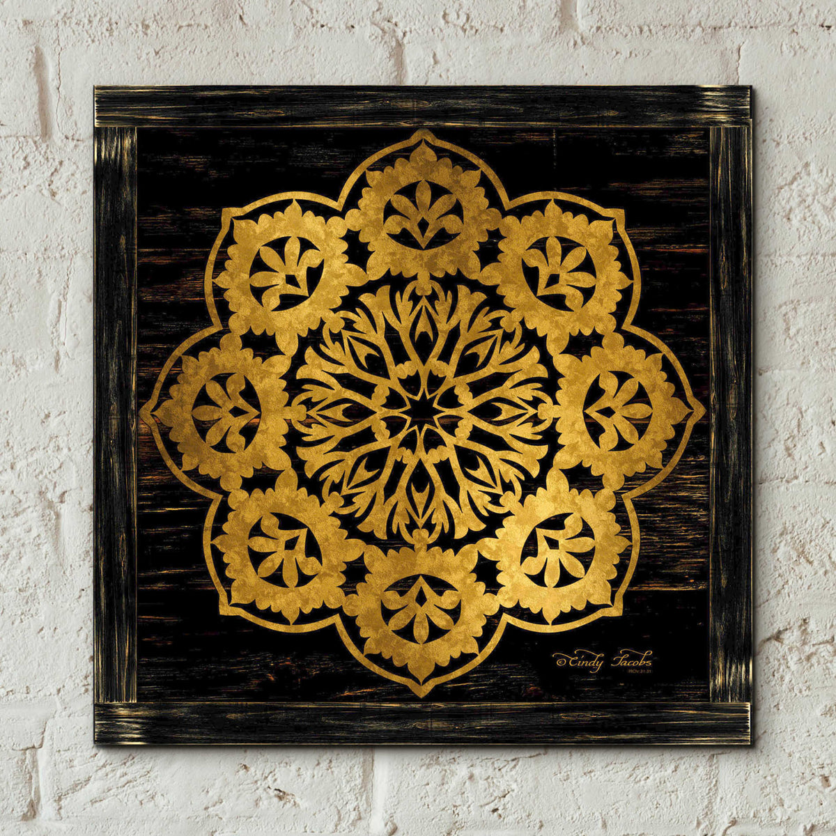 Epic Art 'Gold Mandala I' by Cindy Jacobs, Acrylic Glass Wall Art,12x12