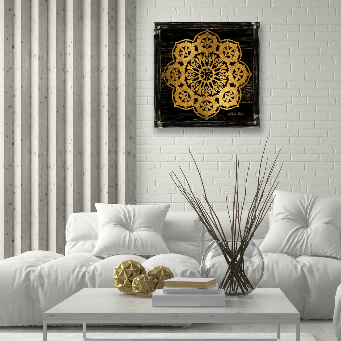 Epic Art 'Gold Mandala I' by Cindy Jacobs, Acrylic Glass Wall Art,24x24