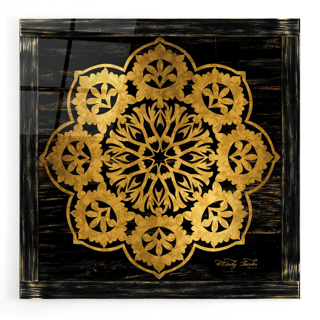 Epic Art 'Gold Mandala I' by Cindy Jacobs, Acrylic Glass Wall Art
