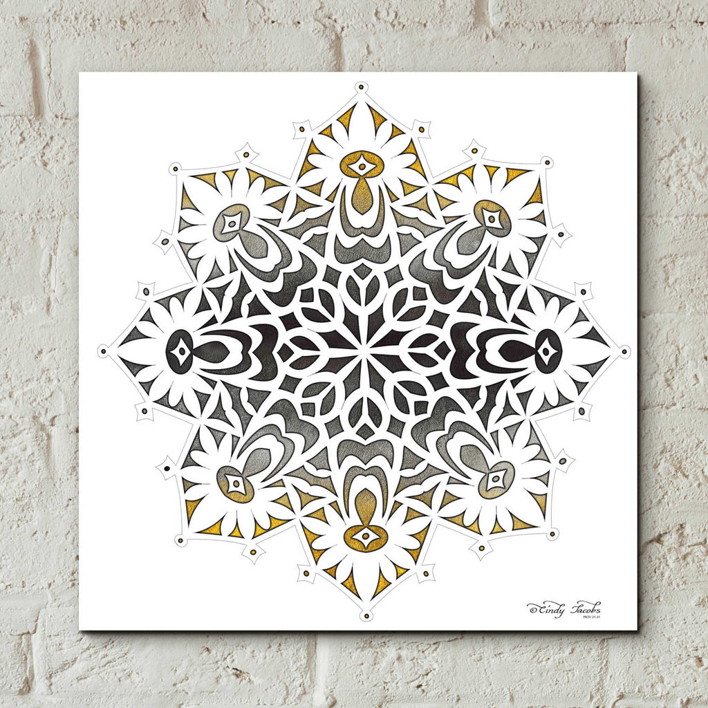 Epic Art 'Mandala on White' by Cindy Jacobs, Acrylic Glass Wall Art,12x12
