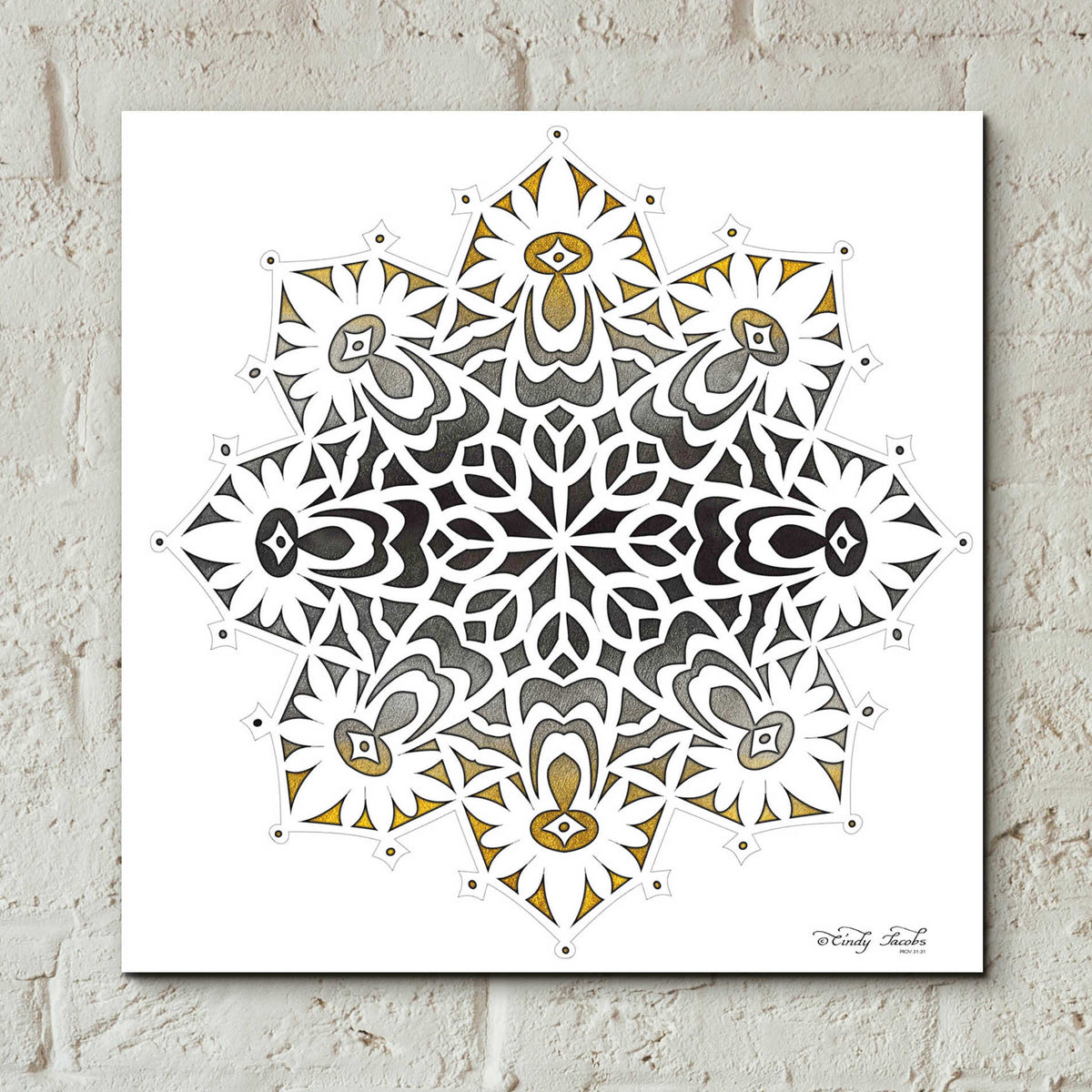 Epic Art 'Mandala on White' by Cindy Jacobs, Acrylic Glass Wall Art,12x12