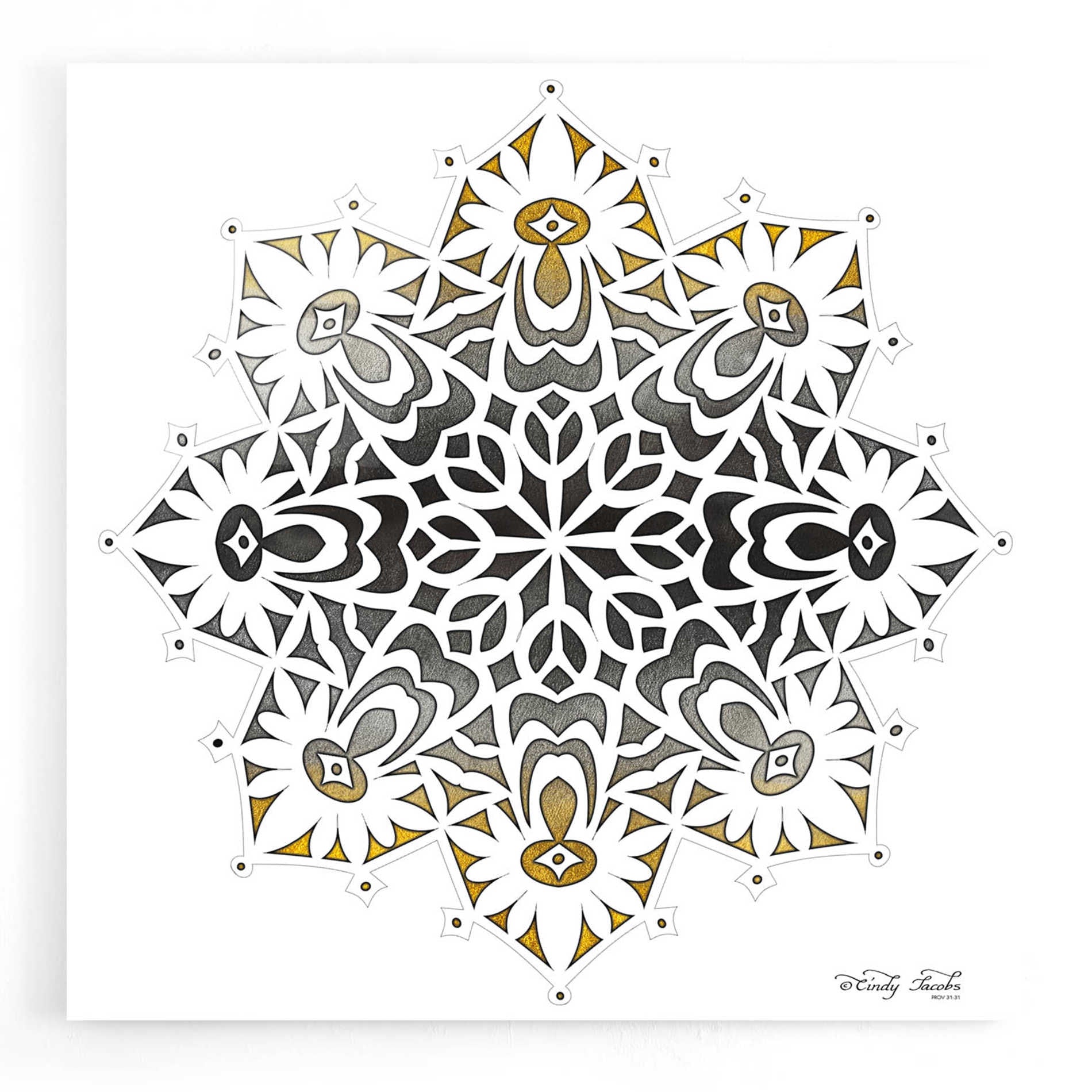 Epic Art 'Mandala on White' by Cindy Jacobs, Acrylic Glass Wall Art,12x12