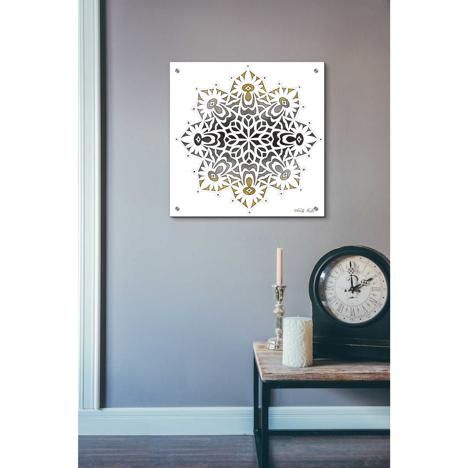 Epic Art 'Mandala on White' by Cindy Jacobs, Acrylic Glass Wall Art,24x24