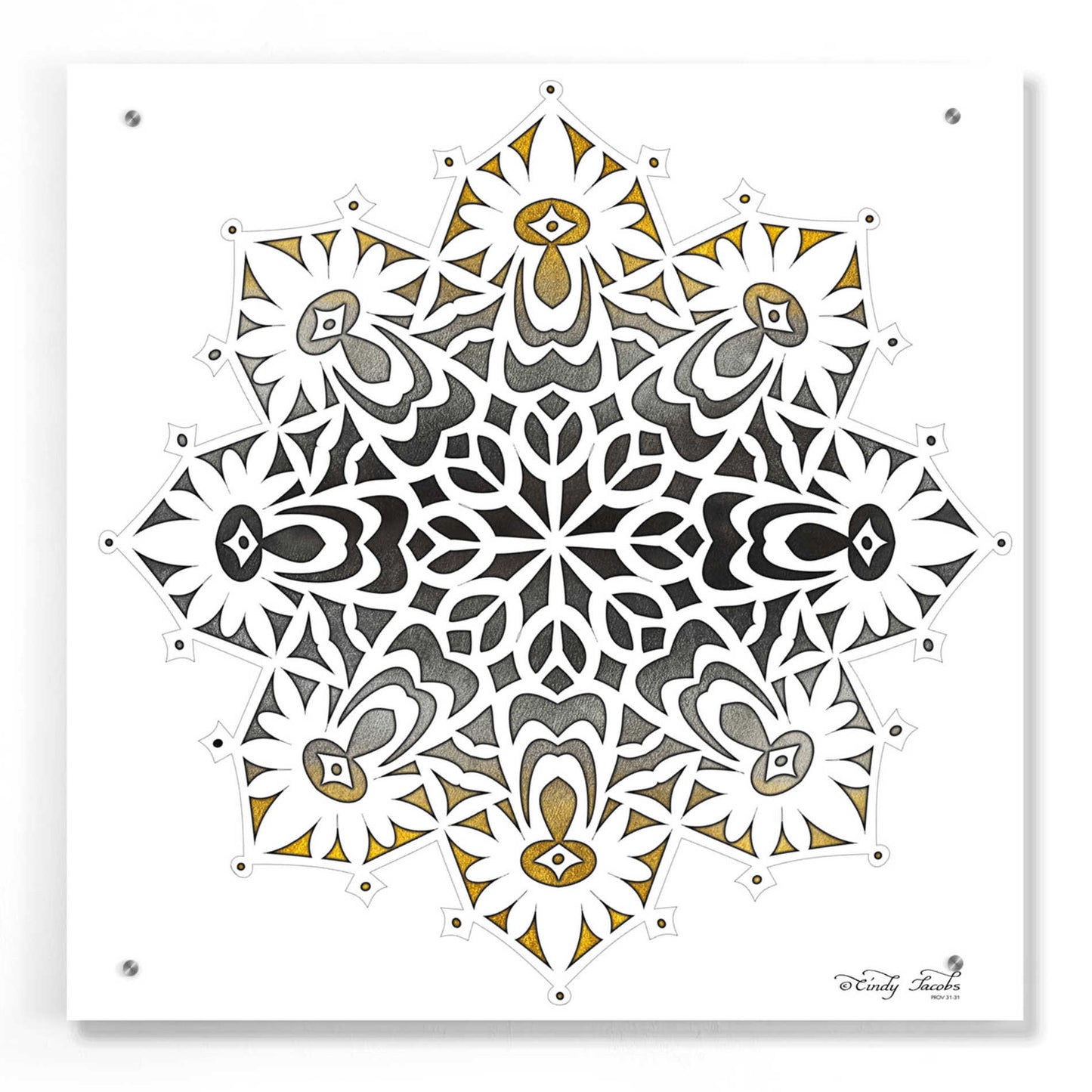 Epic Art 'Mandala on White' by Cindy Jacobs, Acrylic Glass Wall Art,24x24