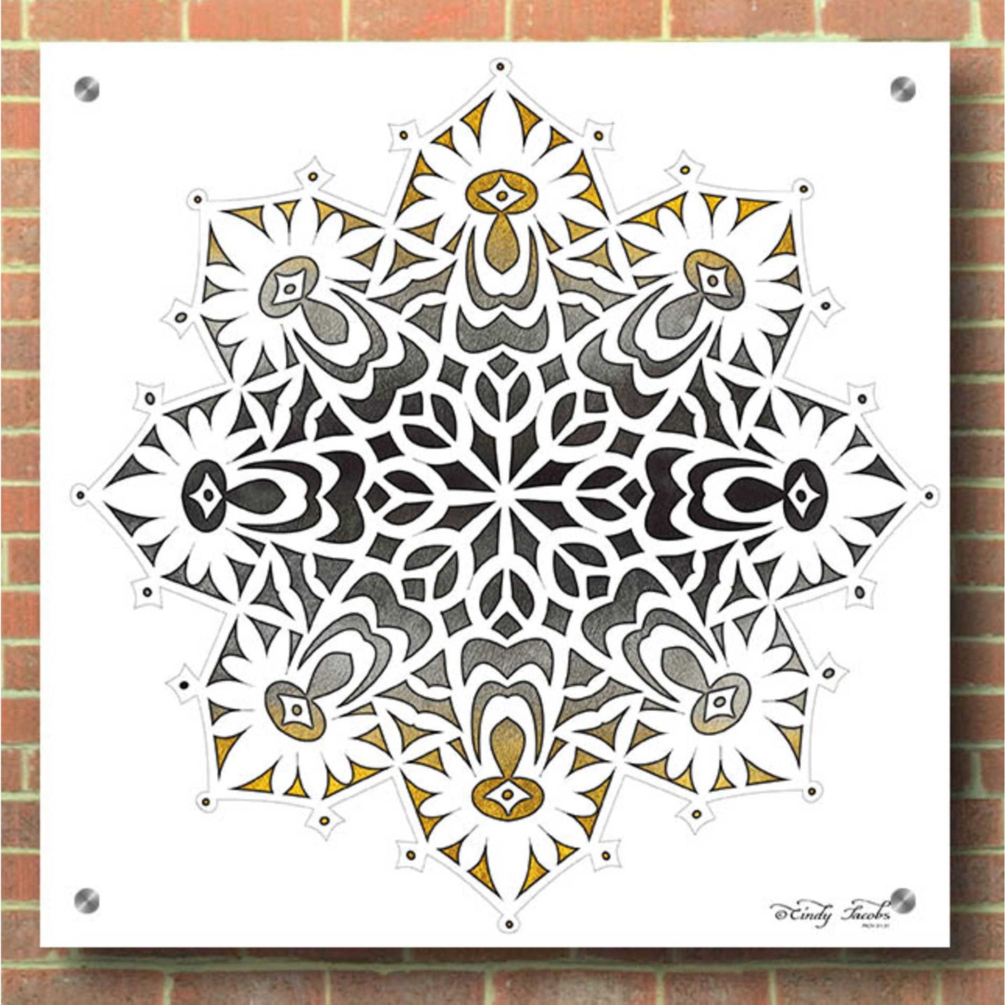Epic Art 'Mandala on White' by Cindy Jacobs, Acrylic Glass Wall Art,36x36