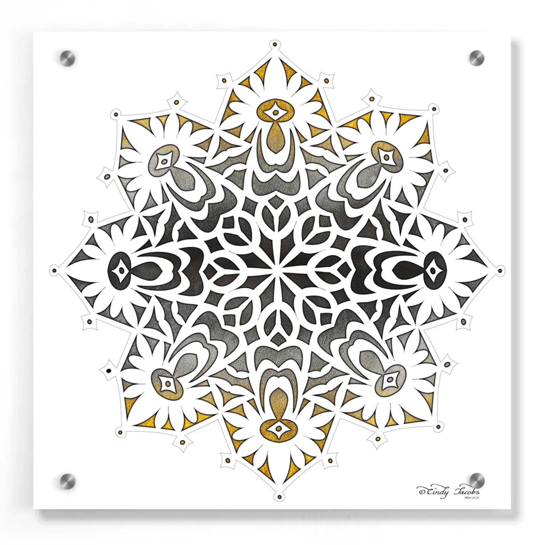 Epic Art 'Mandala on White' by Cindy Jacobs, Acrylic Glass Wall Art,36x36
