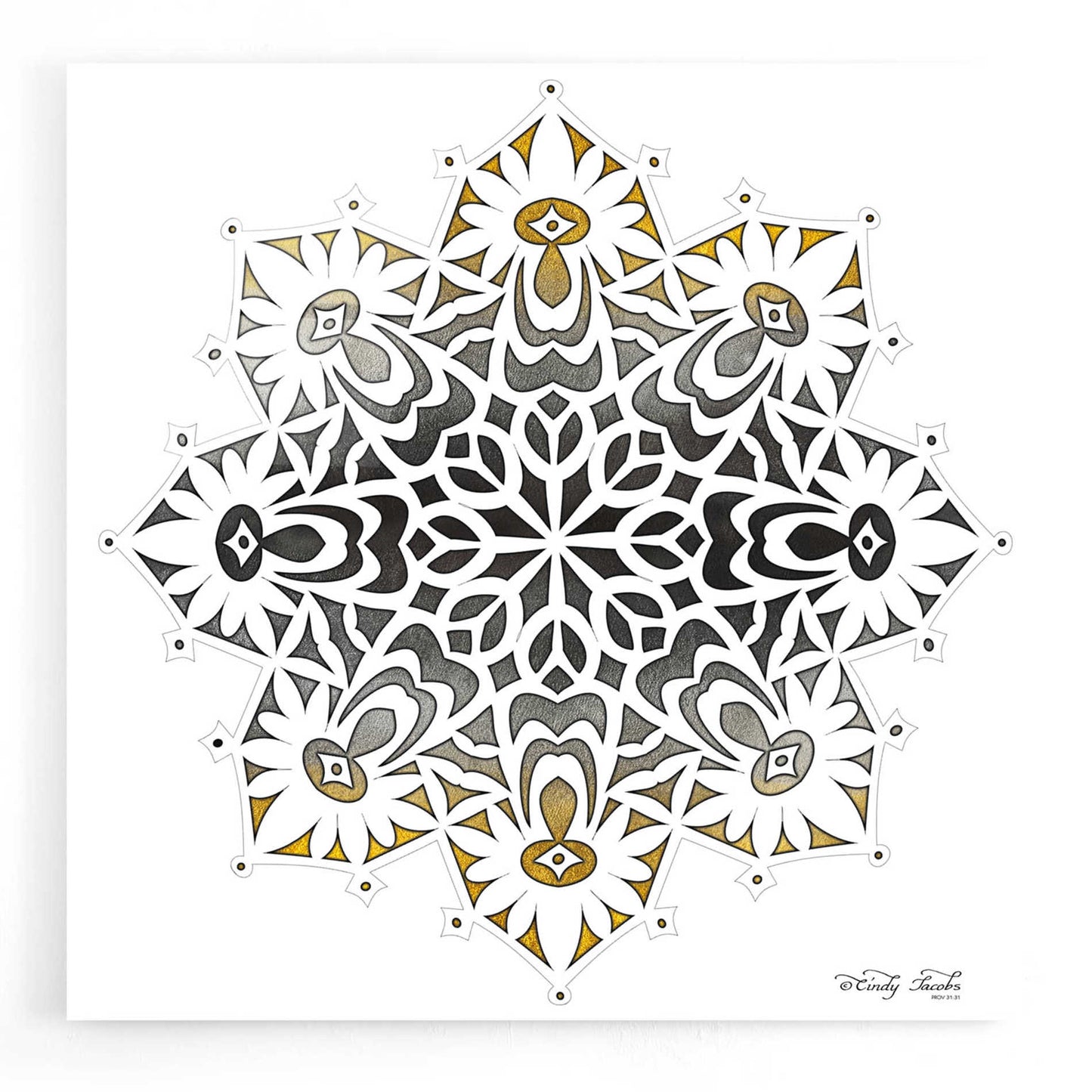 Epic Art 'Mandala on White' by Cindy Jacobs, Acrylic Glass Wall Art