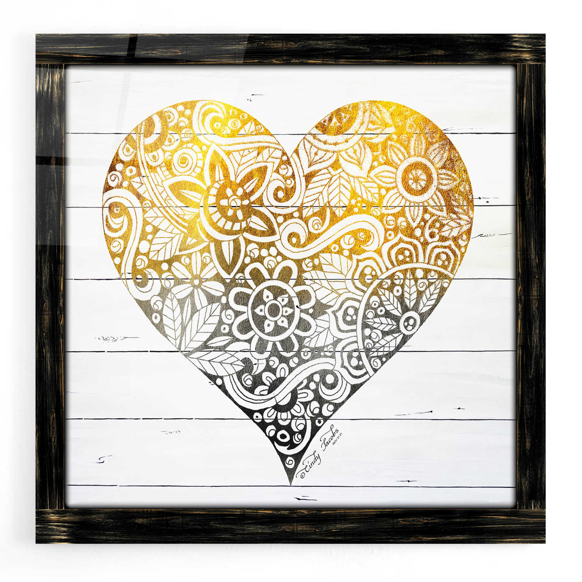Epic Art 'Zen Season's Greeting Heart' by Cindy Jacobs, Acrylic Glass Wall Art,12x12