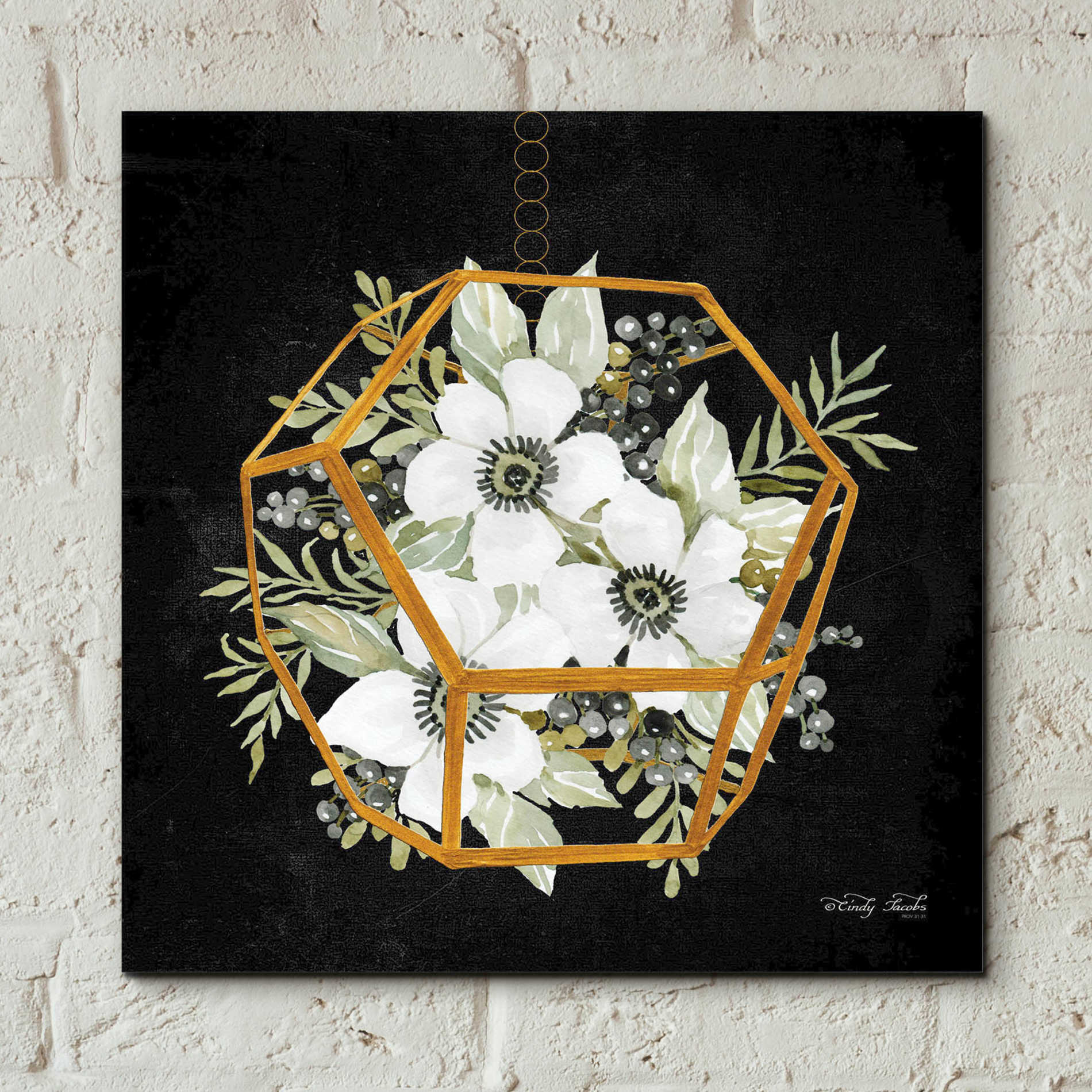 Epic Art 'Gold Geometric Hexagon' by Cindy Jacobs, Acrylic Glass Wall Art,12x12