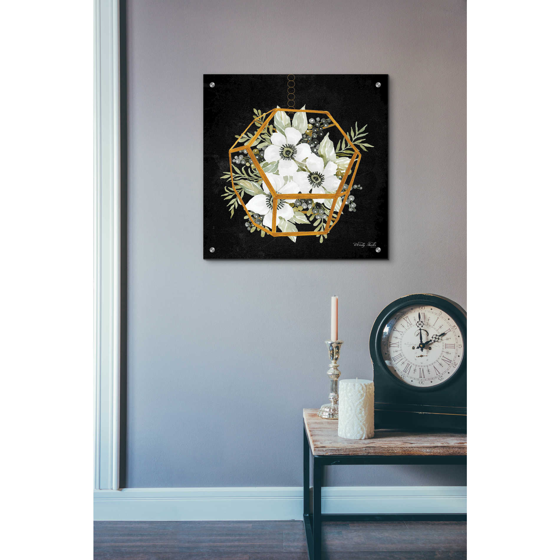 Epic Art 'Gold Geometric Hexagon' by Cindy Jacobs, Acrylic Glass Wall Art,24x24