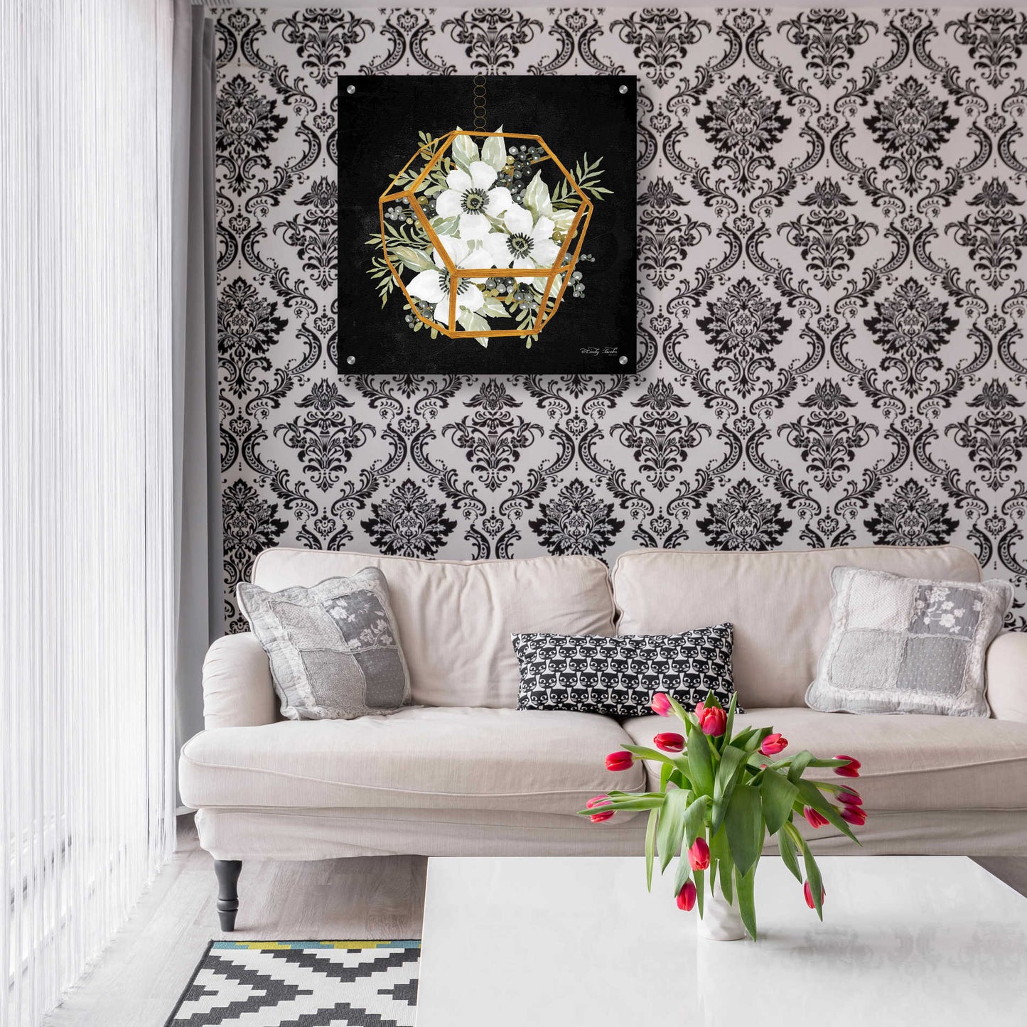 Epic Art 'Gold Geometric Hexagon' by Cindy Jacobs, Acrylic Glass Wall Art,24x24