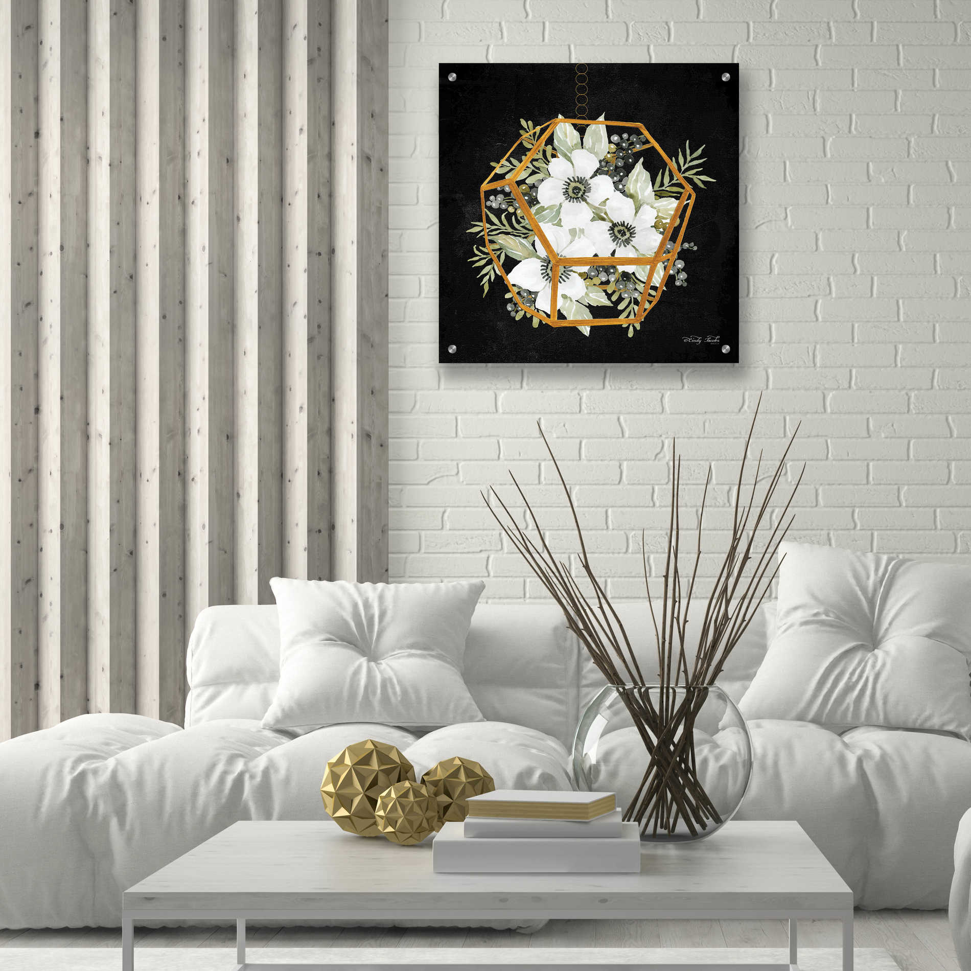 Epic Art 'Gold Geometric Hexagon' by Cindy Jacobs, Acrylic Glass Wall Art,24x24