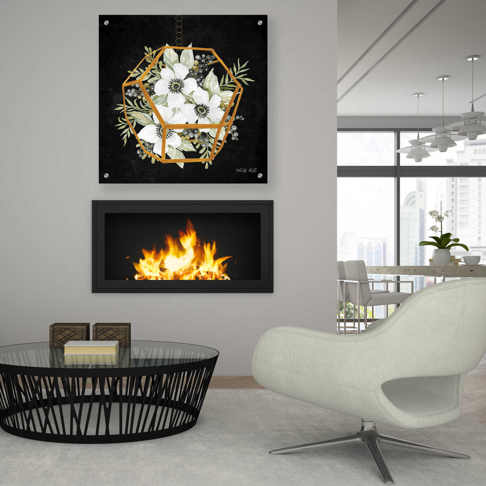 Epic Art 'Gold Geometric Hexagon' by Cindy Jacobs, Acrylic Glass Wall Art,36x36