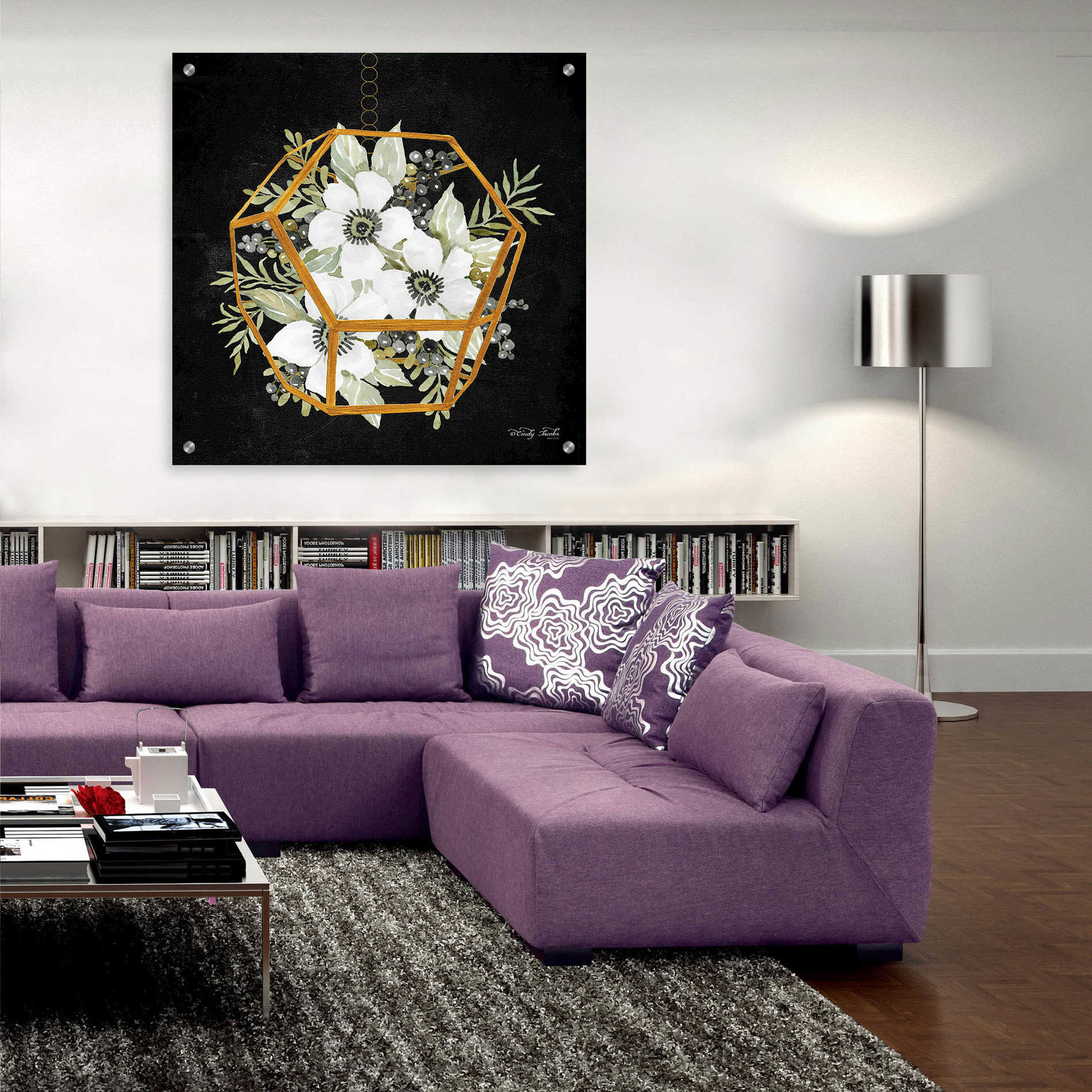 Epic Art 'Gold Geometric Hexagon' by Cindy Jacobs, Acrylic Glass Wall Art,36x36