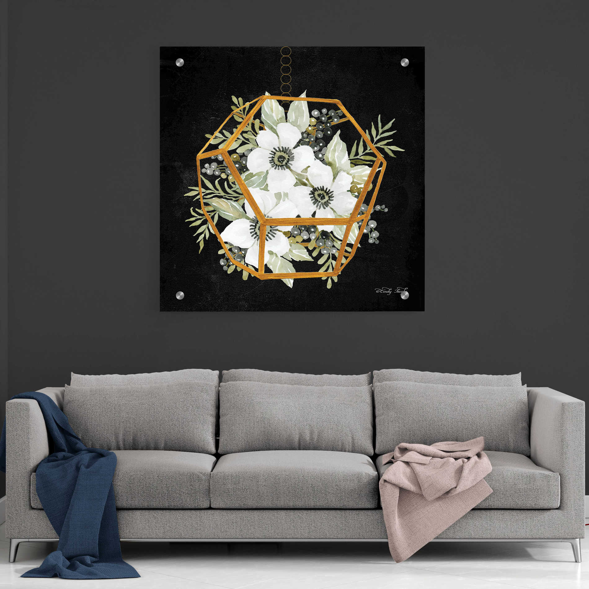 Epic Art 'Gold Geometric Hexagon' by Cindy Jacobs, Acrylic Glass Wall Art,36x36