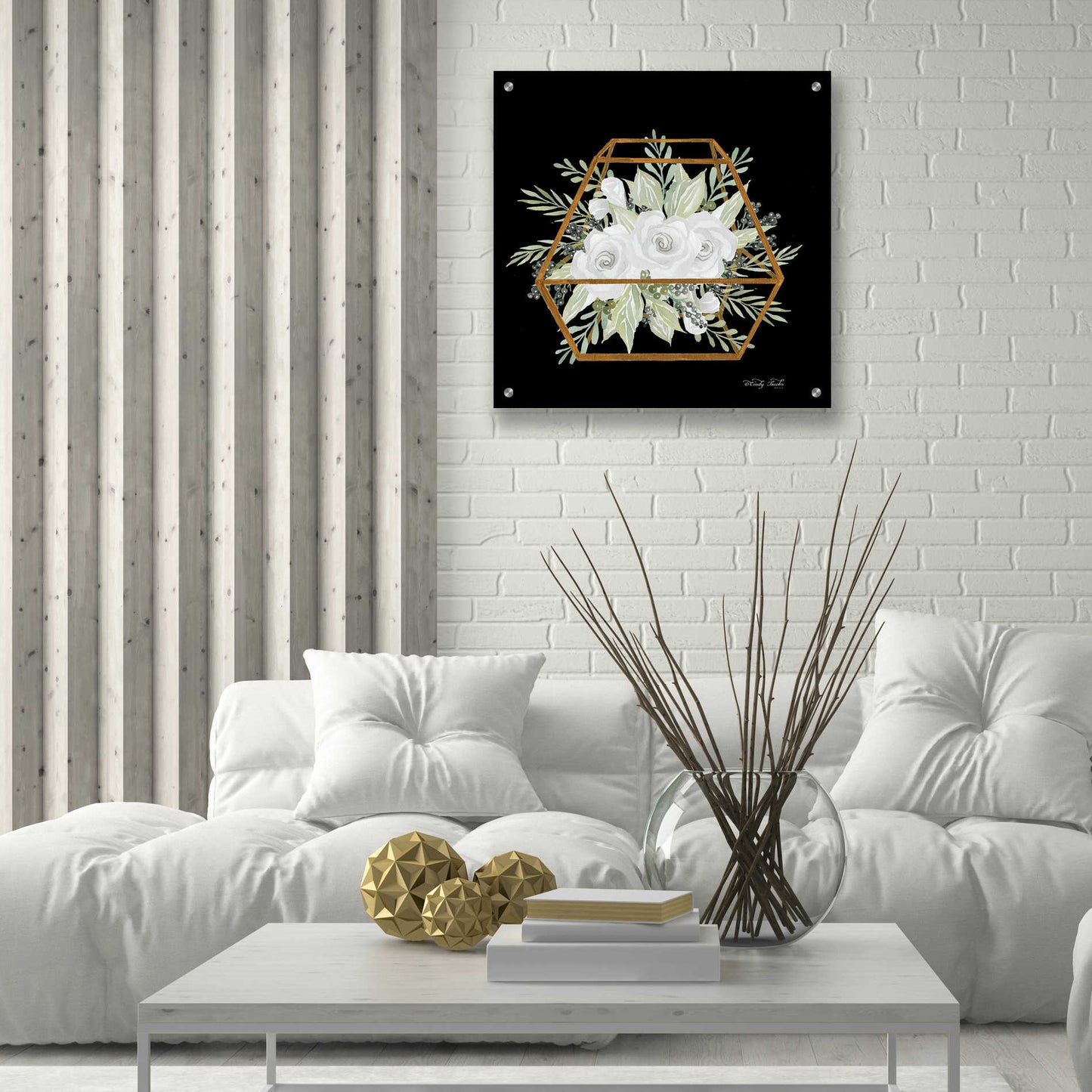 Epic Art 'Gold Geometric Polygon' by Cindy Jacobs, Acrylic Glass Wall Art,24x24
