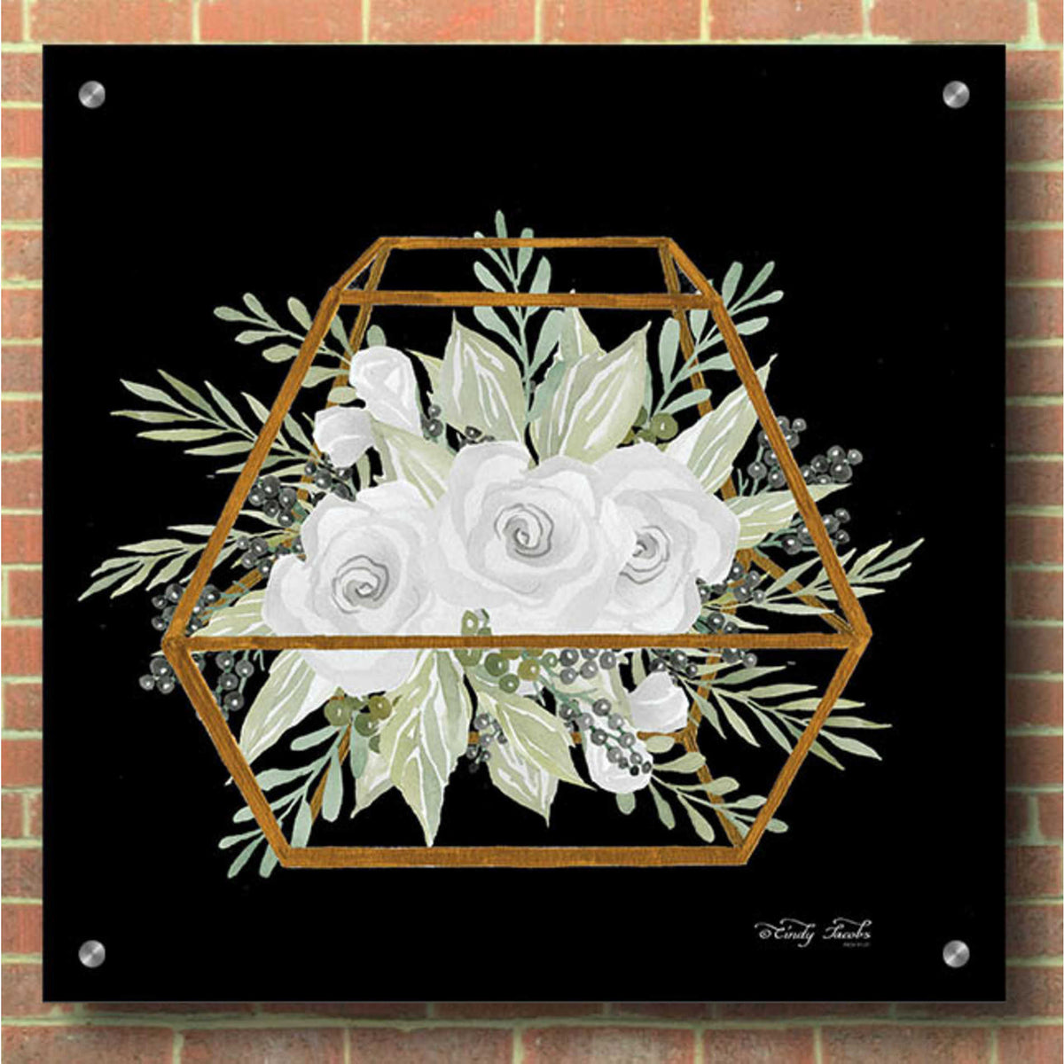 Epic Art 'Gold Geometric Polygon' by Cindy Jacobs, Acrylic Glass Wall Art,36x36