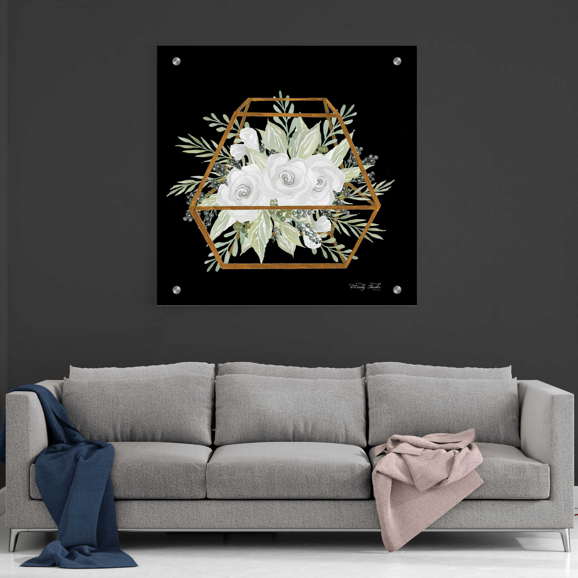 Epic Art 'Gold Geometric Polygon' by Cindy Jacobs, Acrylic Glass Wall Art,36x36