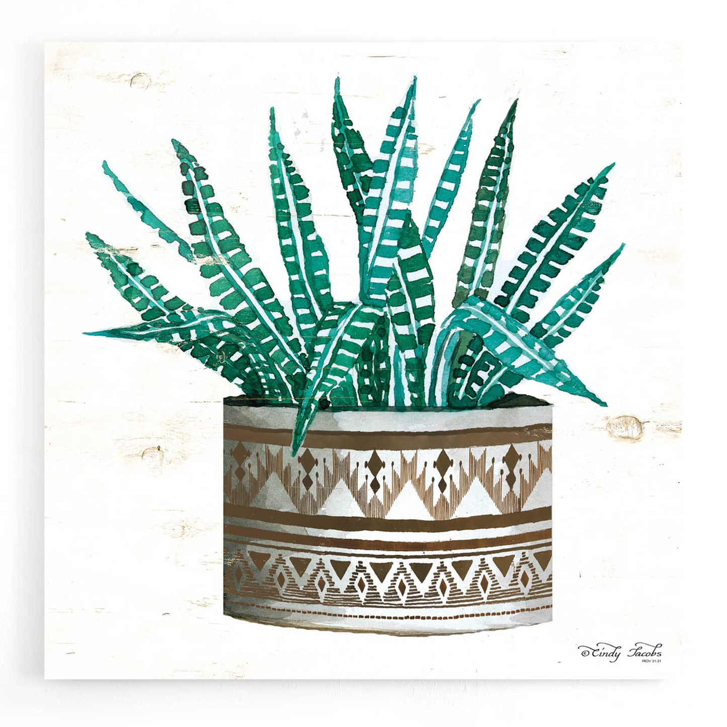 Epic Art 'Mud Cloth Vase V' by Cindy Jacobs, Acrylic Glass Wall Art,12x12