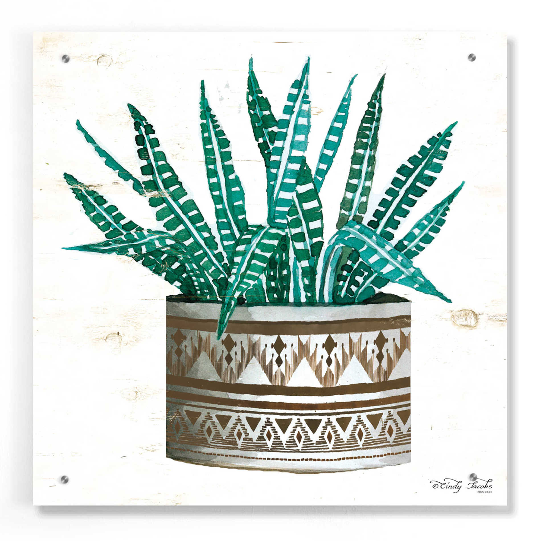 Epic Art 'Mud Cloth Vase V' by Cindy Jacobs, Acrylic Glass Wall Art,24x24