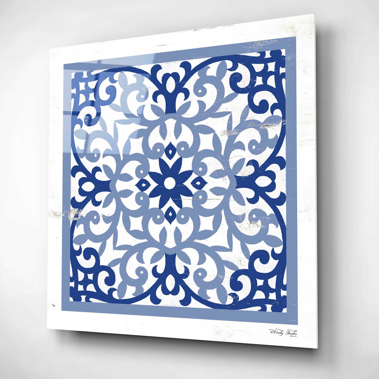 Epic Art 'Blue Tile V' by Cindy Jacobs, Acrylic Glass Wall Art,12x12