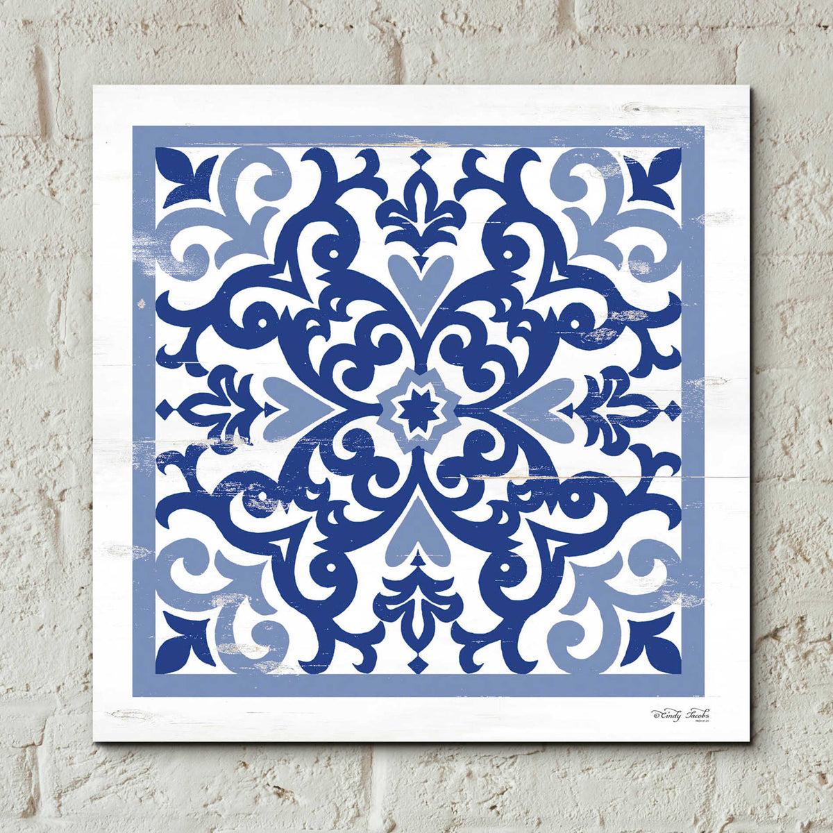 Epic Art 'Blue Tile VI' by Cindy Jacobs, Acrylic Glass Wall Art,12x12