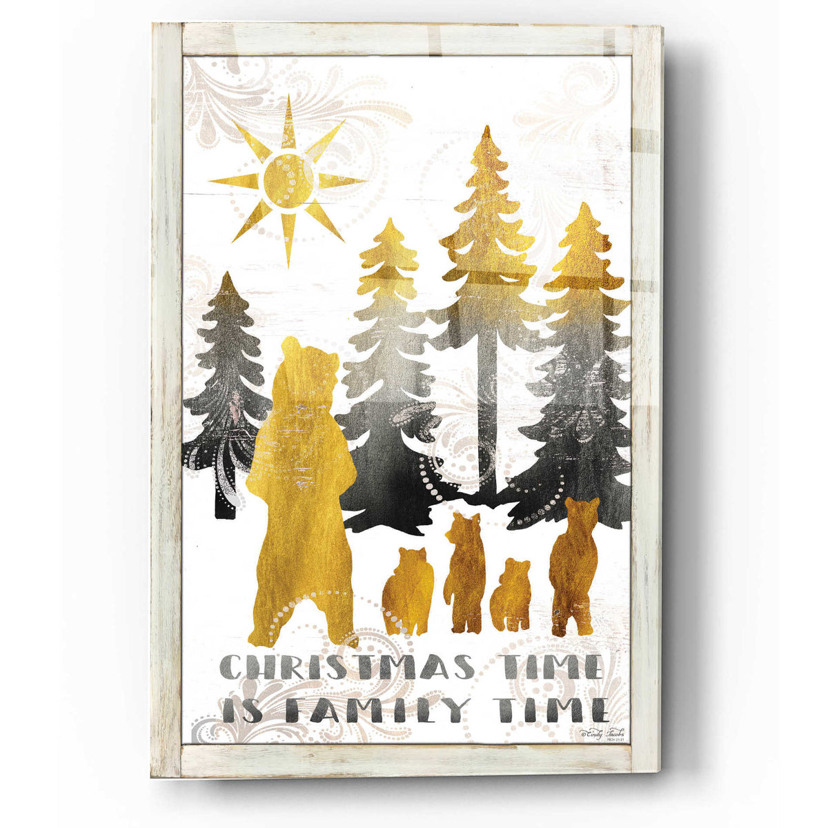Epic Art 'Christmas Time is Family Time Bear Family' by Cindy Jacobs, Acrylic Glass Wall Art