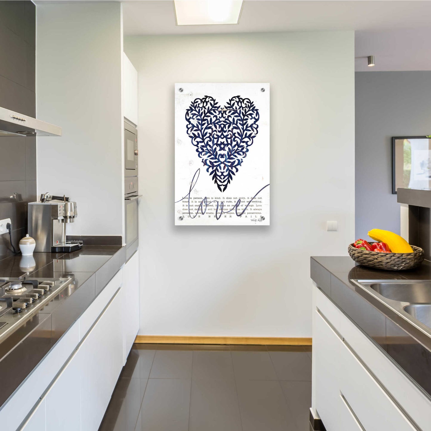 Epic Art 'Love Never Fails in Navy' by Cindy Jacobs, Acrylic Glass Wall Art,24x36