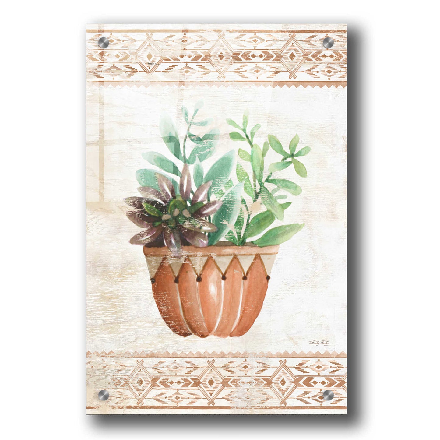 Epic Art 'Southwest Terracotta Succulents I' by Cindy Jacobs, Acrylic Glass Wall Art,24x36