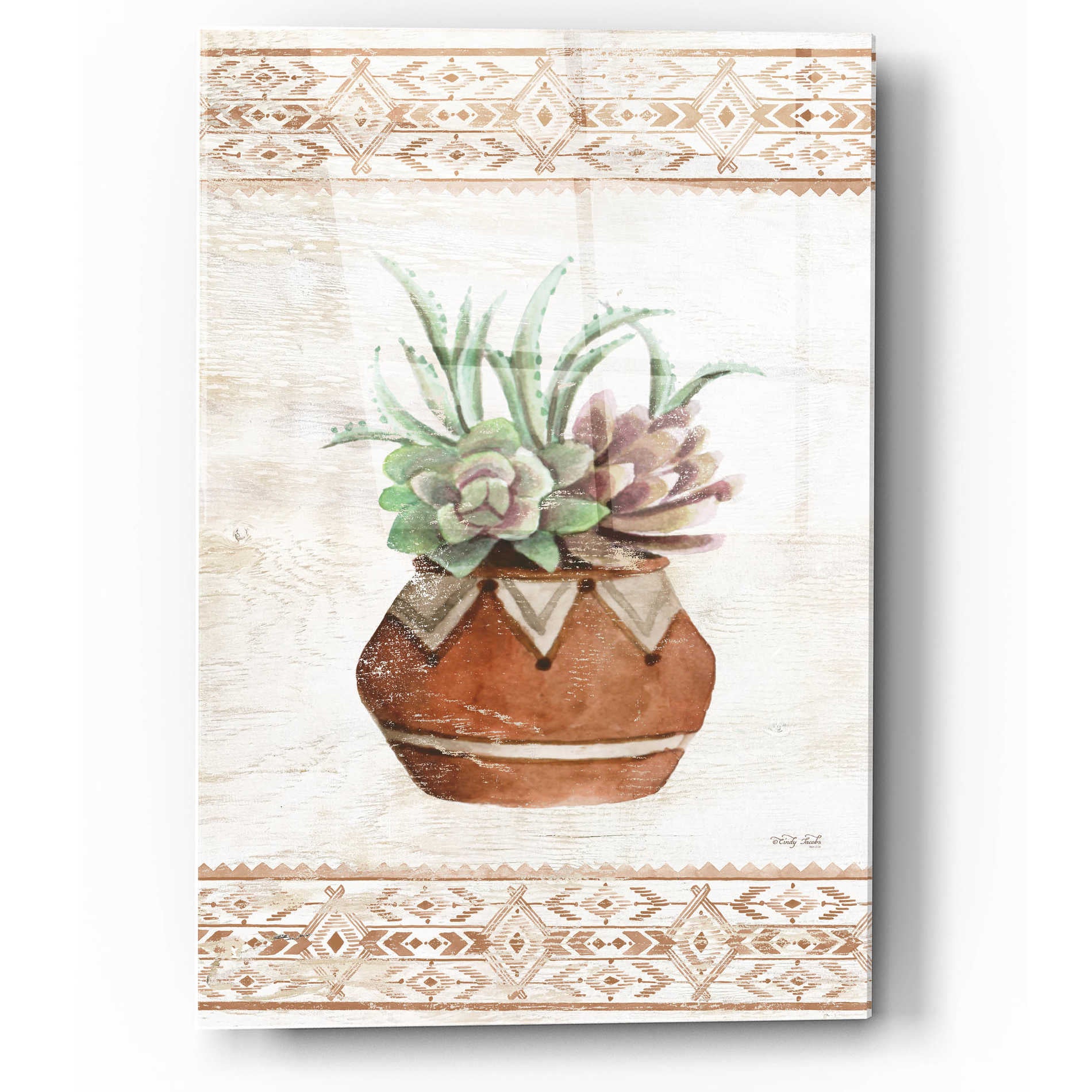 Epic Art 'Southwest Terracotta Succulents II' by Cindy Jacobs, Acrylic Glass Wall Art,12x16