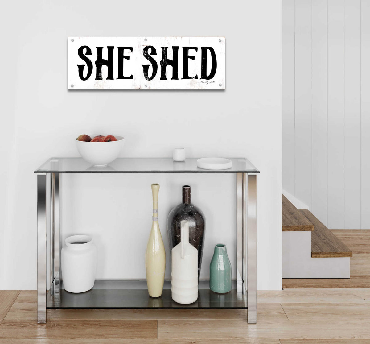 Epic Art 'She Shed' by Cindy Jacobs, Acrylic Glass Wall Art,36x12