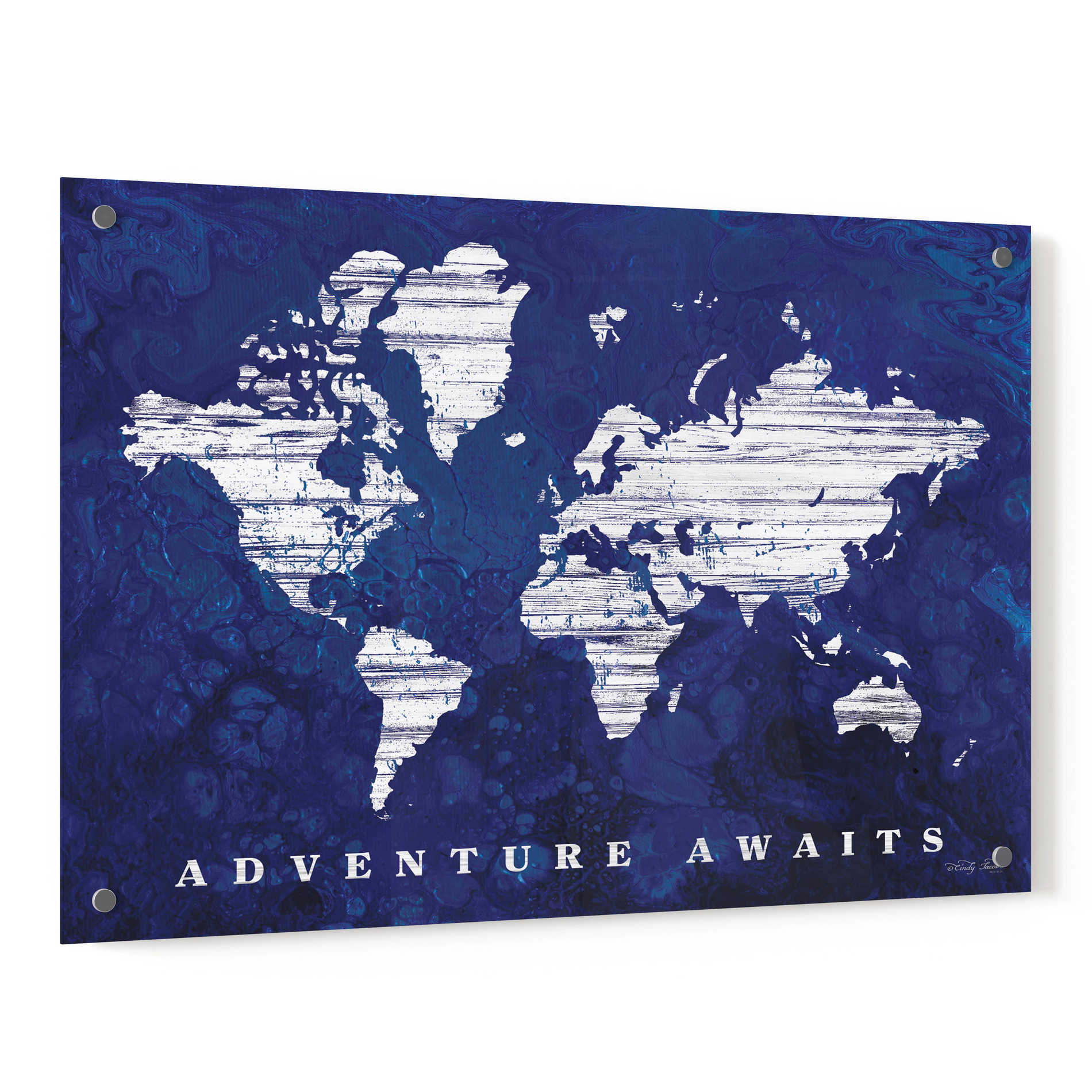 Epic Art 'Adventure Awaits Map' by Cindy Jacobs, Acrylic Glass Wall Art,36x24