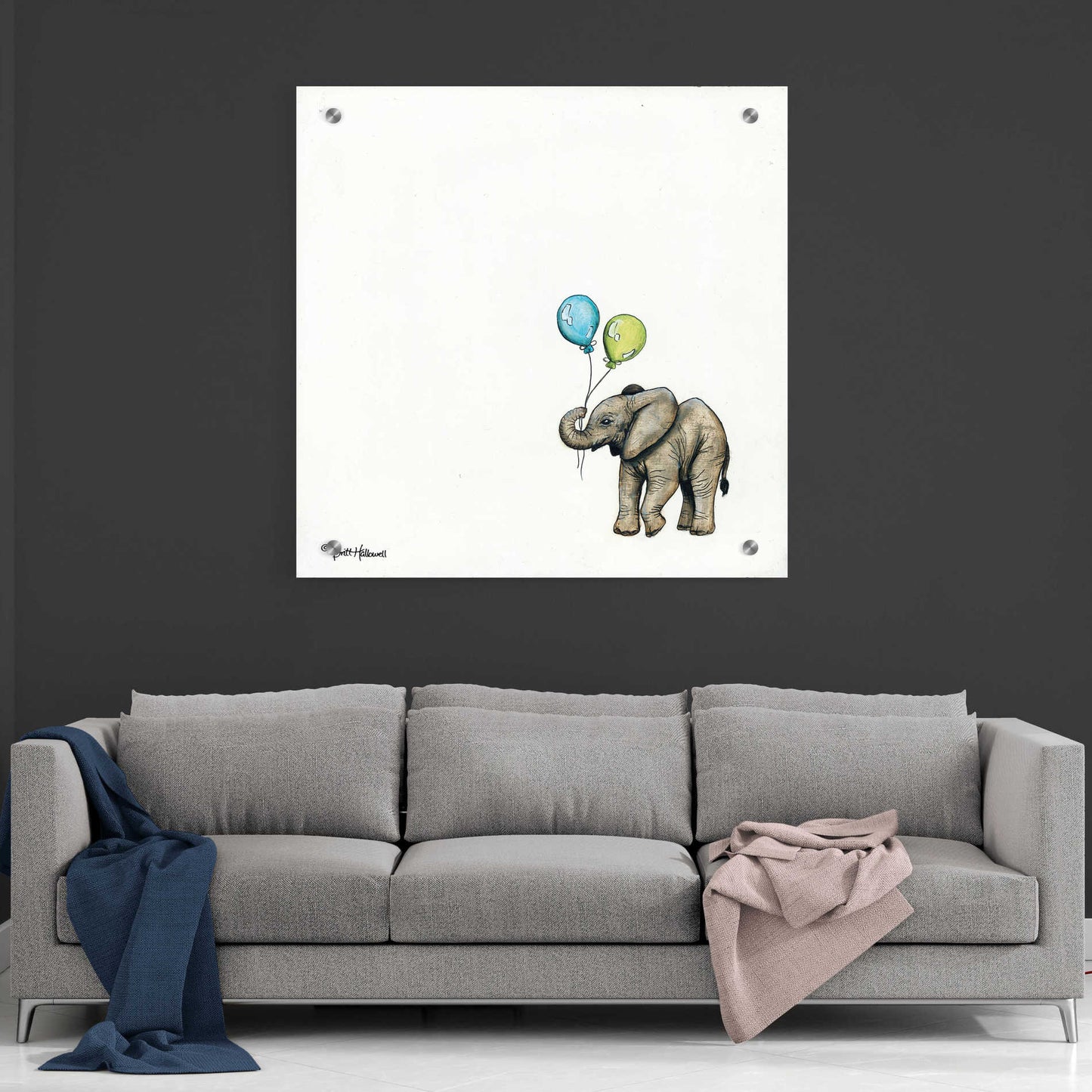 Epic Art 'Nursery Elephant' by Britt Hallowell, Acrylic Glass Wall Art,36x36
